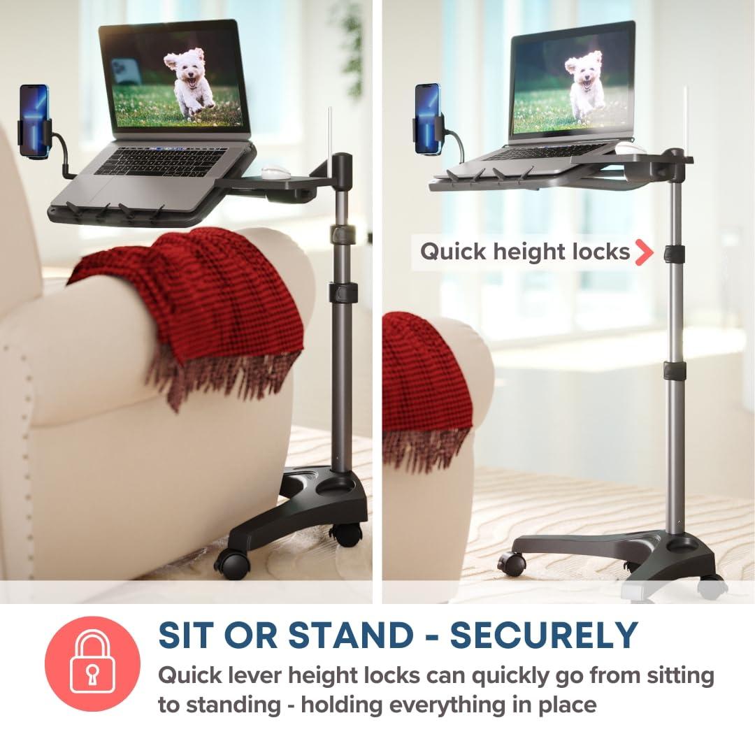 LEVO LEVO G2 V16 Mobile Laptop Stand Desk Rolling Cart with Phone Holder and Mouse Tray