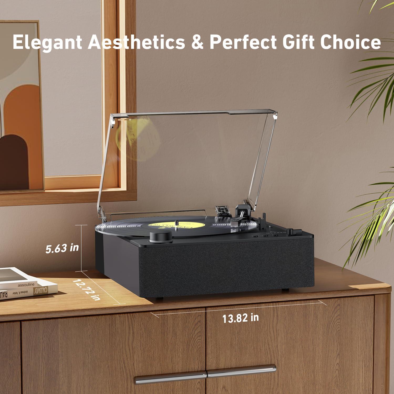 MYKESONIC MYKESONIC Fully Automatic Record Player, Bluetooth Belt Drive Vinyl Turntable, Magnetic AT-3600L Cartridge, Bluetooth in & Out, Hi-Fi Stereo Speakers, Aux in Headphone, RCA Out, Anti-Resonance - Black