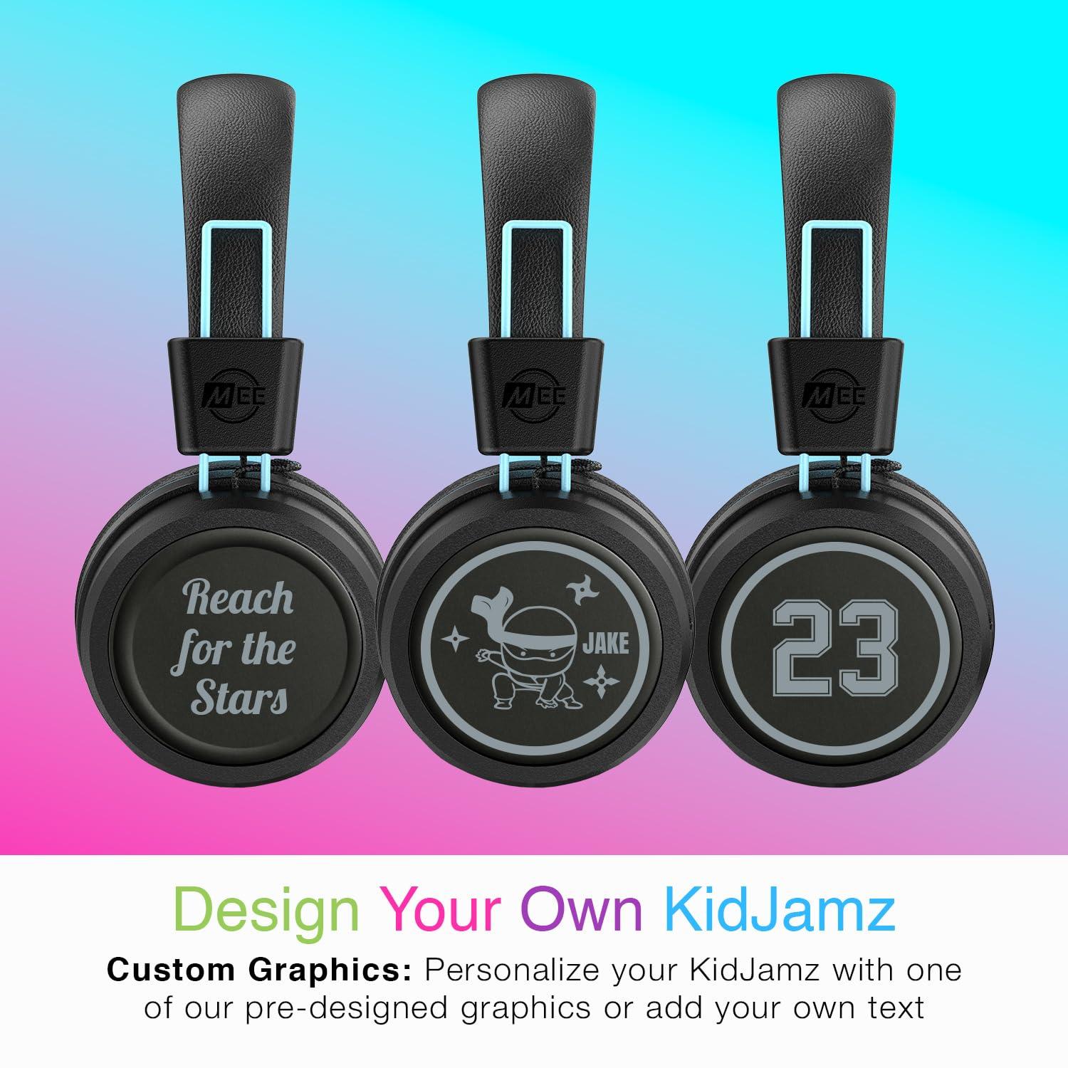 MEE audio MEE audio KidJamz KJ55BT Personalized Bluetooth Wireless Safe Listening Headphones for Kids w/Custom LED-Backlit Design, Volume Limiter, Microphone; Kids Headset for School/iPhone/iPad/Tablet (Black)