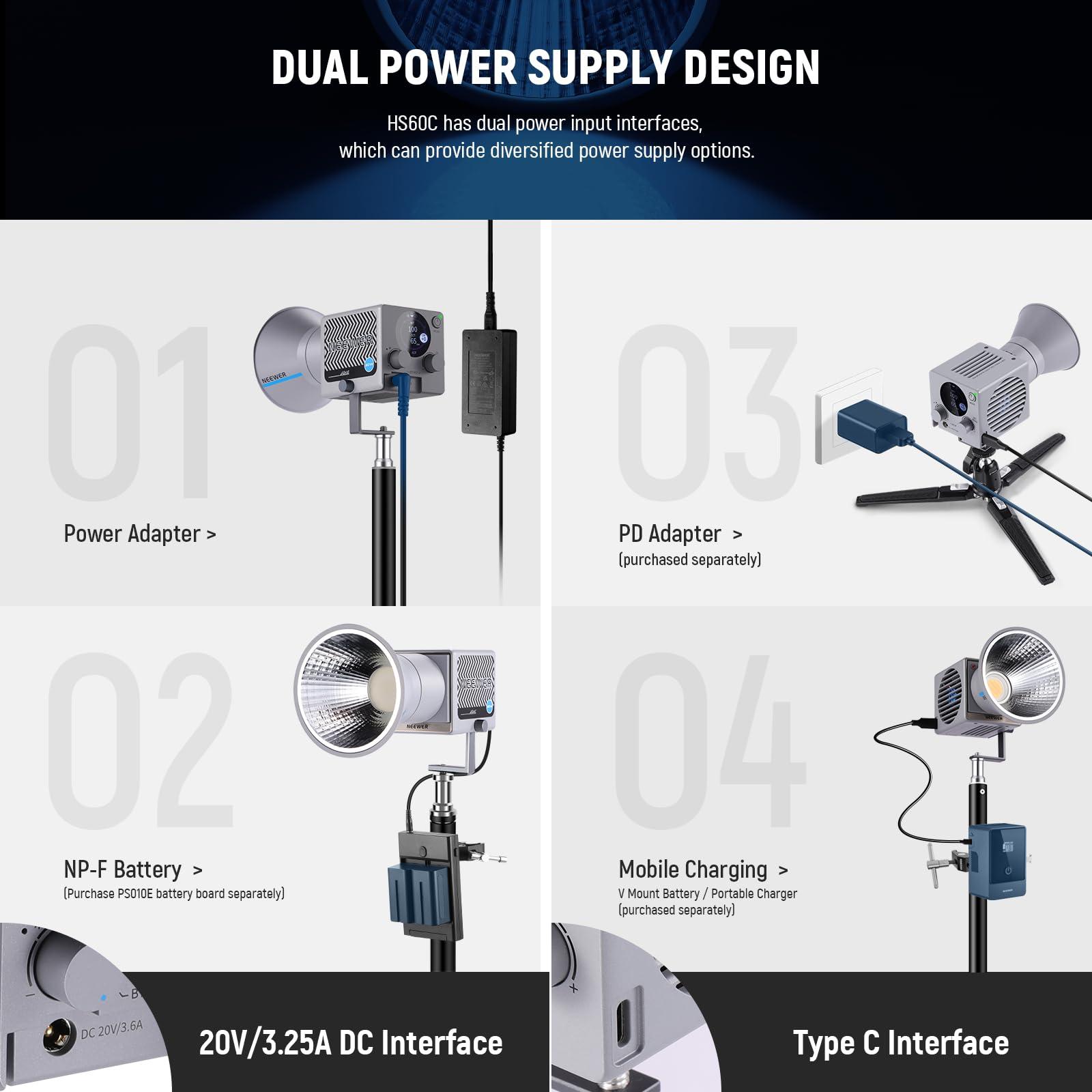 Neewer NEEWER 60W Portable RGB LED Video Light Handheld Fill Light, APP/2.4G/Panel Control 18 Scenes 8700Lux/1m 2700-6500K CRI97+ Dimmable COB Continuous Output Lighting for Video Recording Streaming, HS60C