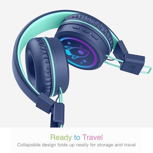 MEE audio MEE audio KidJamz KJ55BT Personalized Bluetooth Wireless Safe Listening Headphones for Kids w/Custom LED-Backlit Design, Volume Limiter, Microphone; Kids Headset for School/iPhone/iPad/Tablet (Blue)