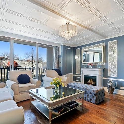 A La Maison Ceilings A La Maison Ceilings R24 Line Art Foam Glue-up Ceiling Tile (21.6 sq. ft./Case), Pack of 8, Plain White