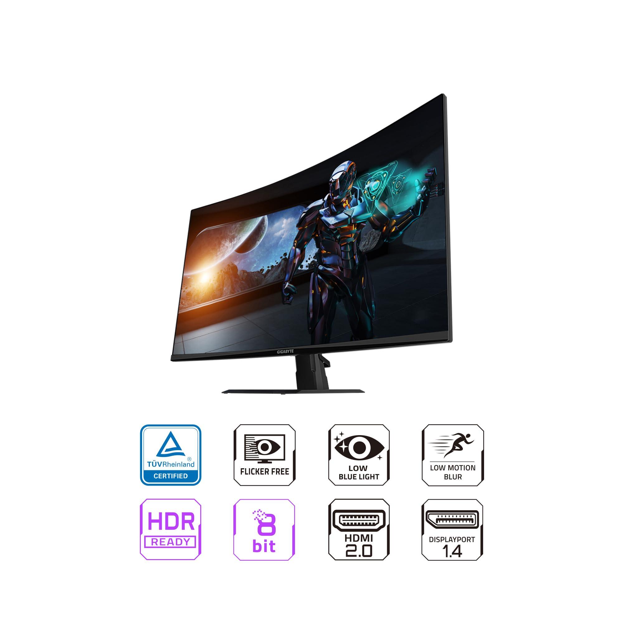 GIGABYTE GIGABYTE GS32QC 31.5" 165Hz 1440P Curved Gaming Monitor, 2560x1440 VA 1500R Display, 1ms (MPRT) Response Time, HDR Ready, 1x Display Port 1.4, 2X HDMI 2.0,Black