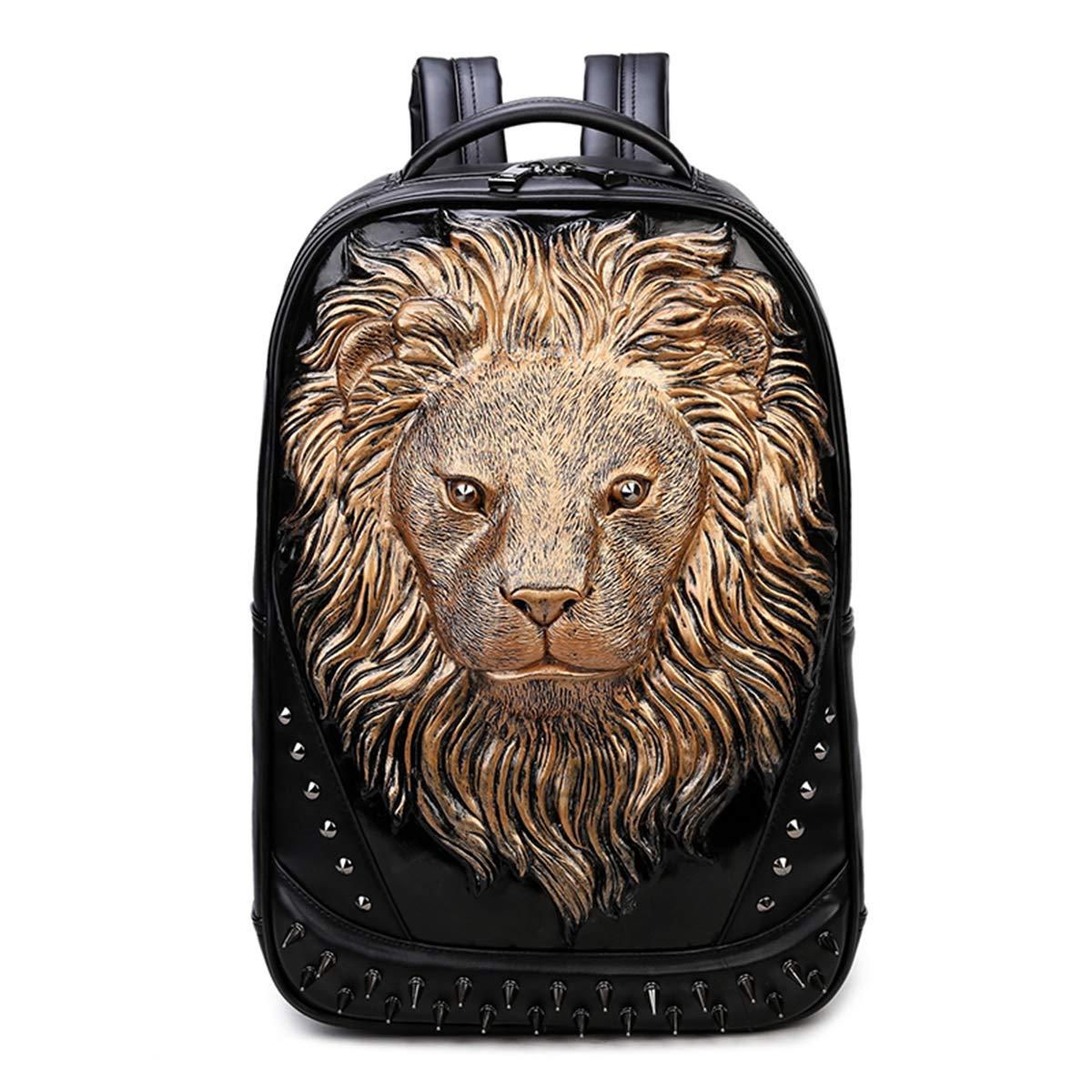 Rossie Viren Rossie Viren Fashion Punk Rivets Waterproof 3D Lion Head Backpack Laptop Computer Knapsack Bags