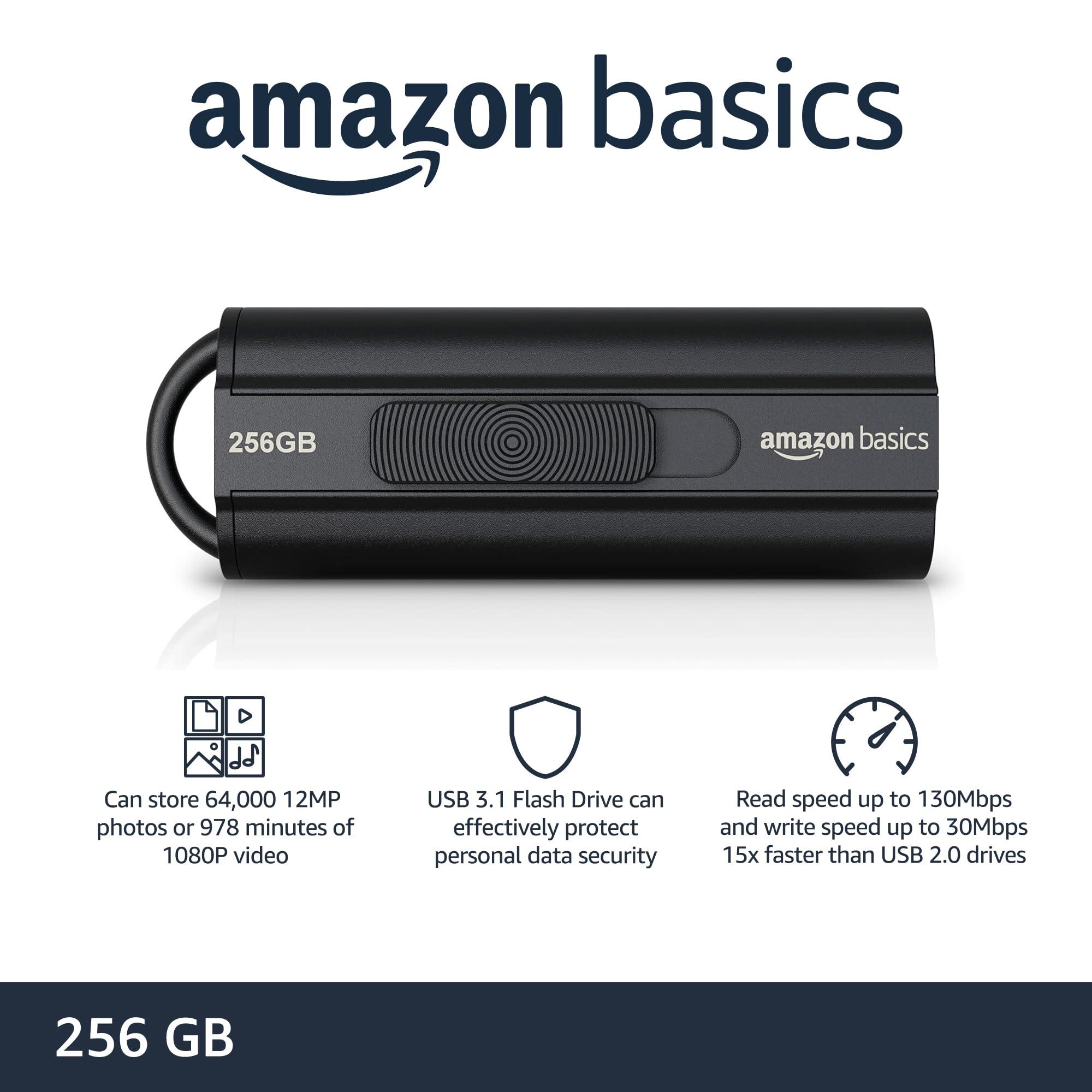 Amazon Basics Amazon Basics 256 GB Ultra Fast USB 3.1 High Capacity Flash Drive for Data Transfer and Storage, Black
