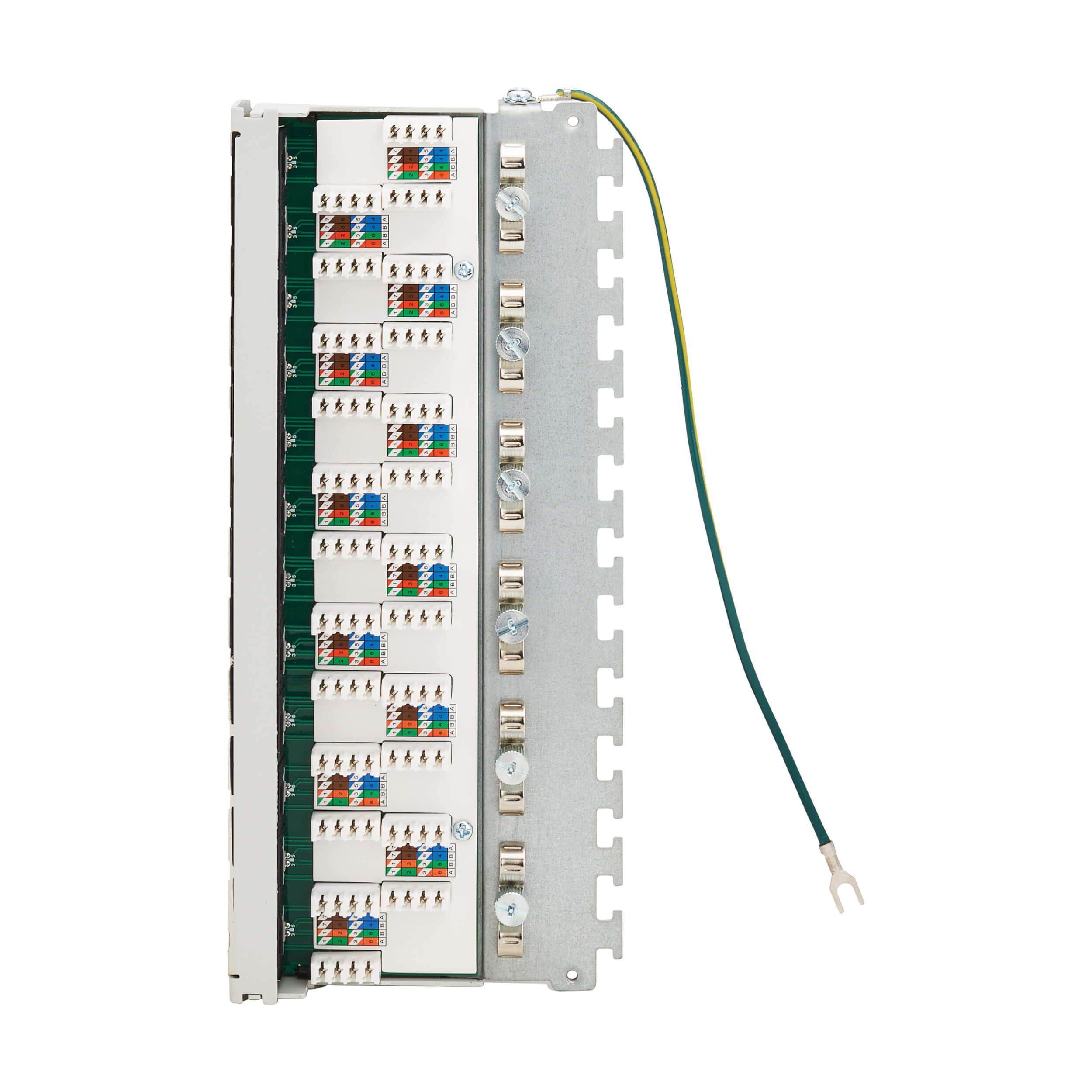 Tripp Lite Tripp Lite 12 Port Cat6a STP Patch Panel for Wall Mount or DIN Rail, 10 Gbps, RJ45 to 110 Terminals, 568A/568B, EMI/RFI Shielding, Mounting Included, TAA Compliant, (N250-SH12-DIN6A)