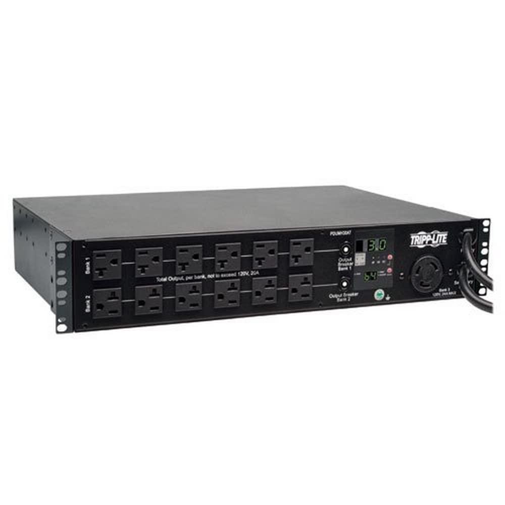Tripp Lite Tripp Lite Metered PDU with ATS, 30A, 25 Outlets (24 5-15/20R, 1 L5-30R), 120V, 2 L5-30P, 2 10 ft. Cords, 2U Rack-Mount Power, TAA (PDUMH30AT) , Black