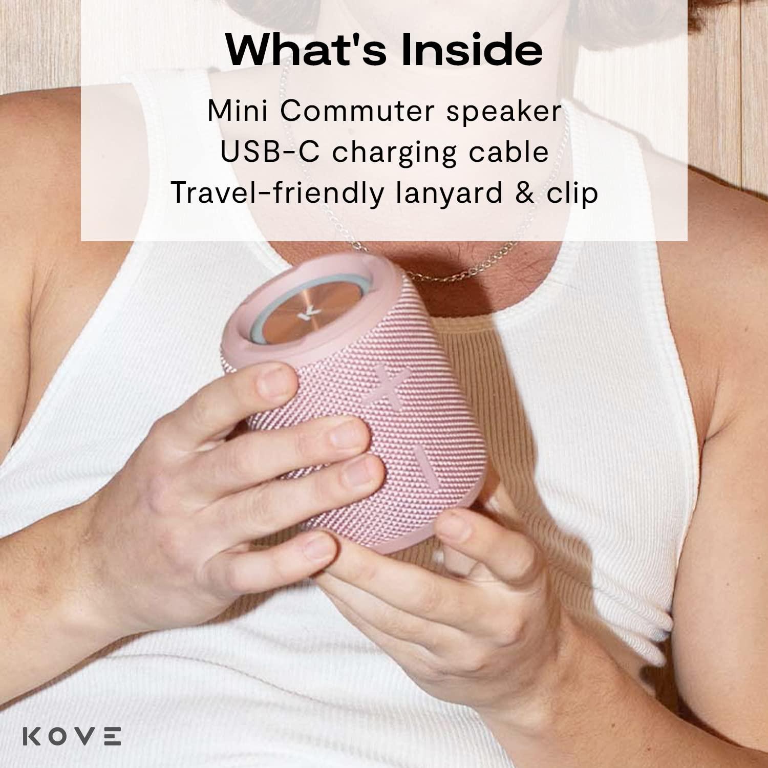 KOVE KOVE Mini Commuter 2 Portable Speaker - Pink Bluetooth Speakers, Wireless with HD Louder Volume, Deep Bass Subwoofer, Microphone, IPX7 Water Resistant - Perfect Boom Box for Home, Outdoor or Travel