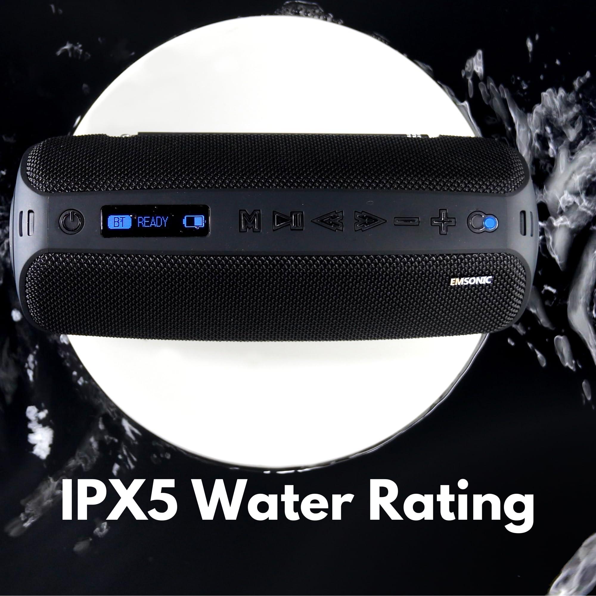 Emsonic Saver By Emsonic - Portable Bluetooth Speaker, Waterproof Speaker with Carbon Monoxide Detector & FM Radio - 24-Hour Playtime, 40W Powerfull Sound & Deep Bass - Black