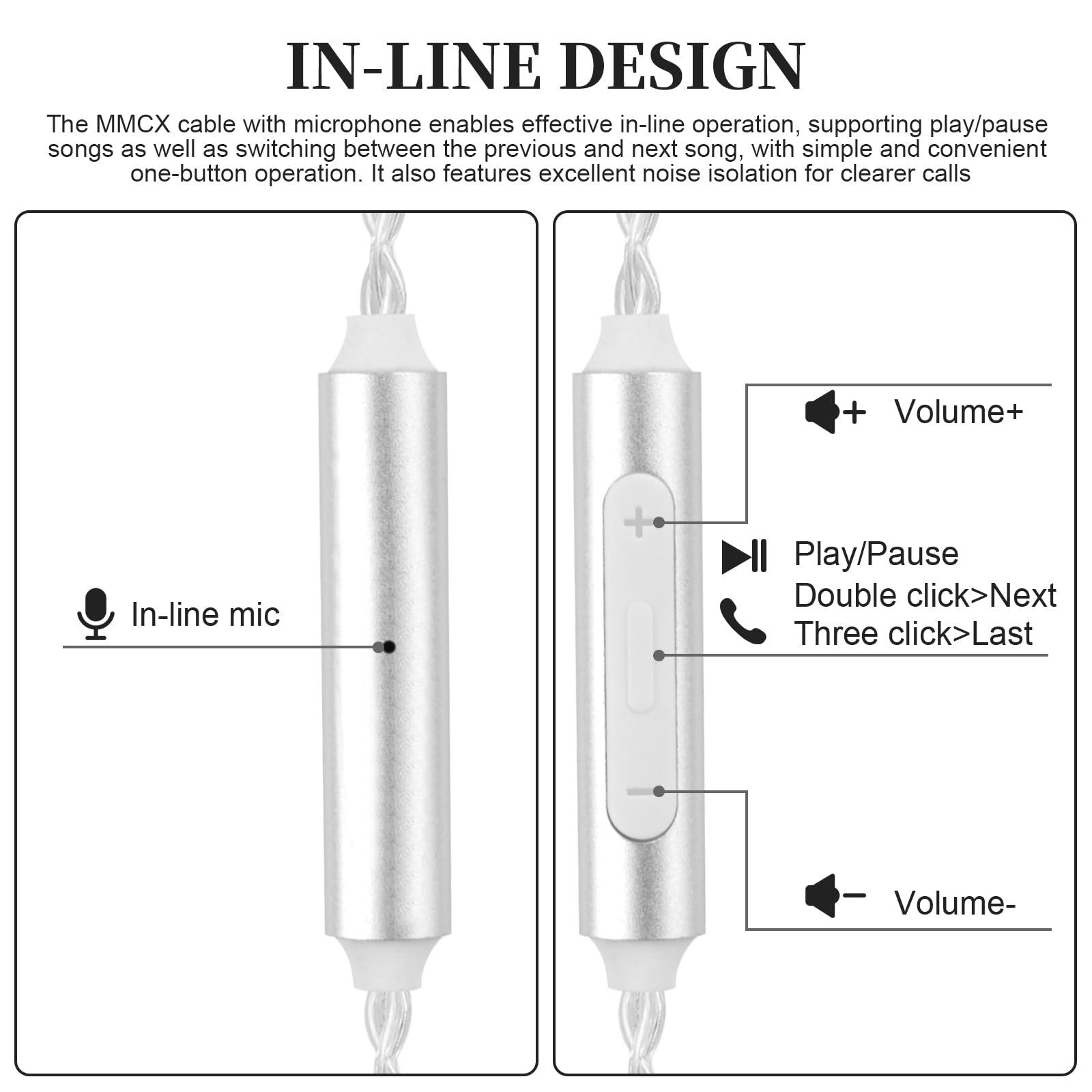 Gneinour SE215 with Mic Cable Compatible with Shure SE215, SE215 PRO, SE315, SE425, SE535, SE846, AONIC 3, AONIC 4, AONIC 5, UE900 Earphones, MMCX Earphone Cable, 4ft