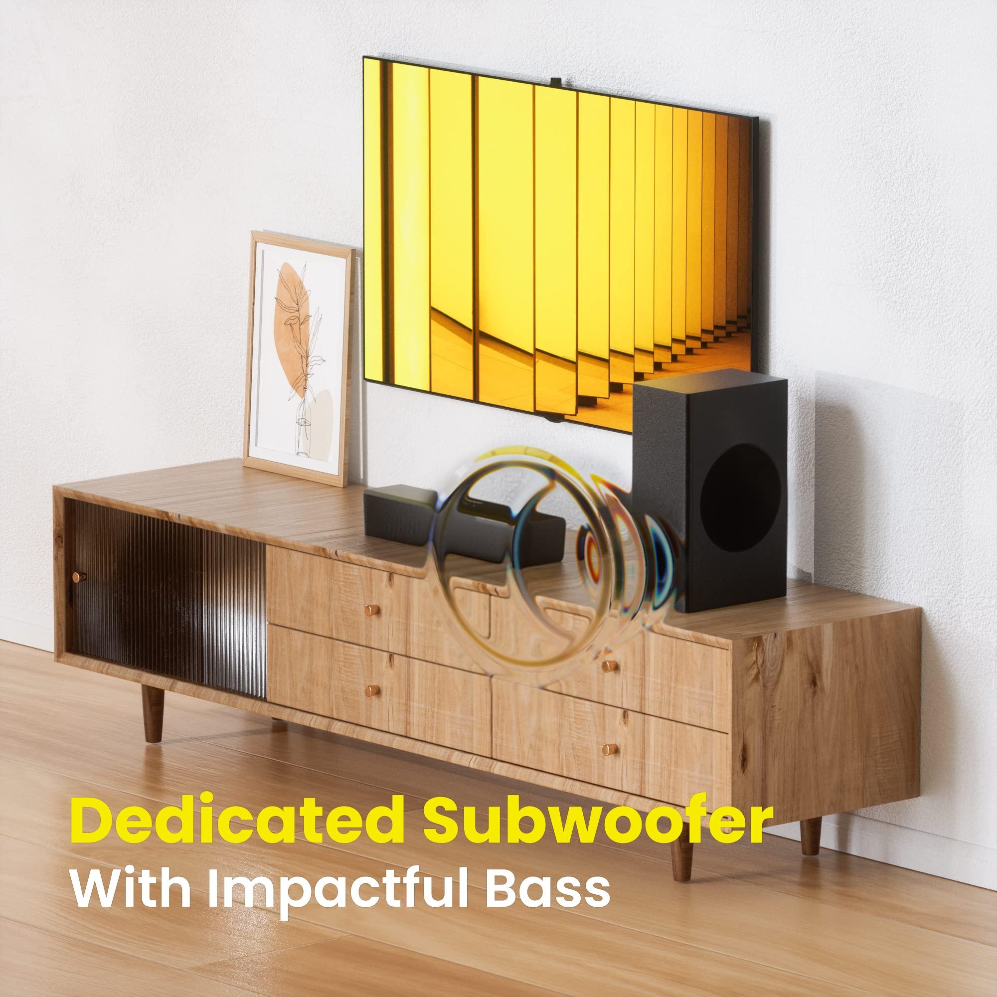 PHEANOO PHEANOO 2.1 Compact Sound Bars for TV with Subwoofer, HDMI ARC/Bluetooth 5.0/Optical/AUX/RCA Connection, Remote Control, Adjustable Bass, Wall Mountable P15, 140W, 16 inch, Black