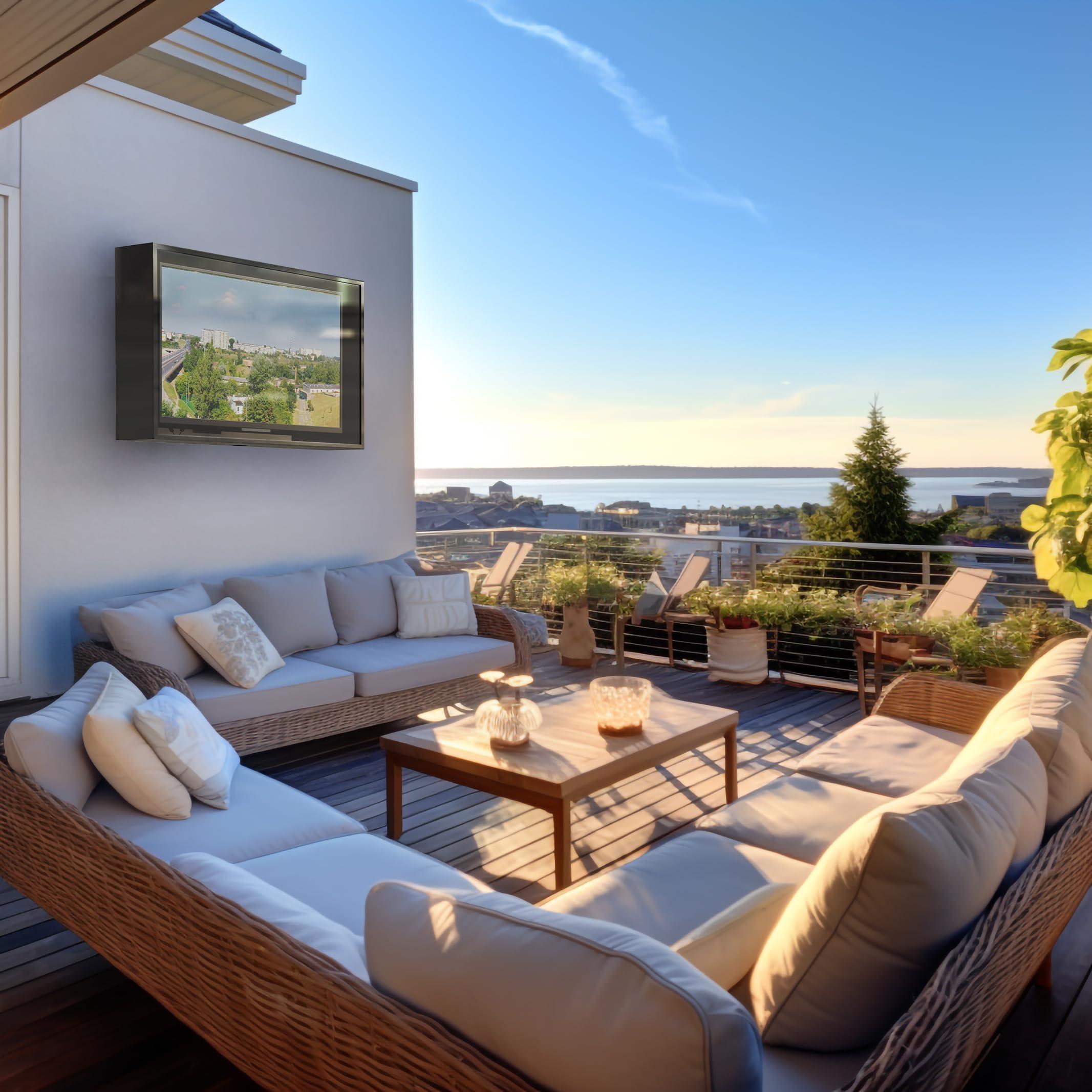 acrtmatic acrtmatic Weatherproof Outdoor TV Cover with Lock, Hard and Durable, Clear Dust-proof Television Enclosure for 50-55 inch Screens for Outside (Right Door), with TV Bracket Included.