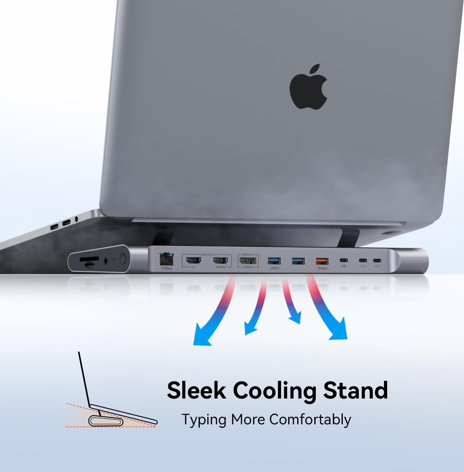 TOBENONE TobenONE MacBook Pro Docking Station Dual 4K@60Hz Monitor, 16-in-2 USB C Docking Station Stand with 2.5Gbps Ethernet,100W GaN Power Supply, 2 HDMI&Displayport, 5 USB Ports