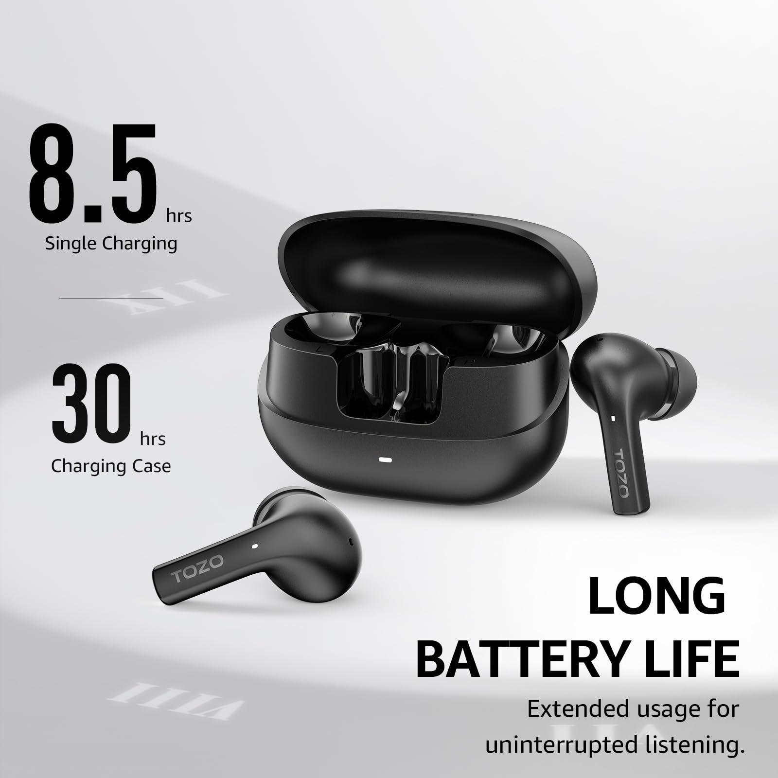 TOZO TOZO E2 Wireless Earbuds 10mm Drivers with Powerful Bass, App Customize 32 EQs, with 2 Mics AI Call Noise Cancellation, 30H Playtime, Bluetooth 5.3 Ear Buds, Comfort Fit in-Ear Headphones