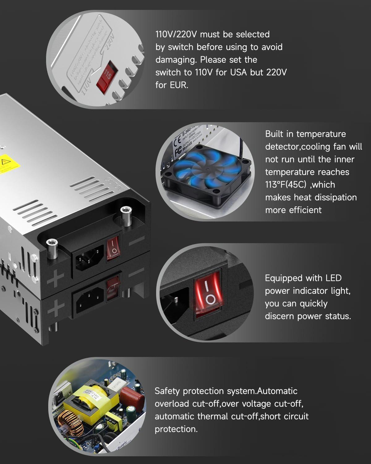 ALITOVE ALITOVE 5V 60A 300W Power Supply Transformer Adapter Converter with New Version 5V 60A Switching Power Supply for WS2812B WS2811 LED Strip Pixel Light CCTV