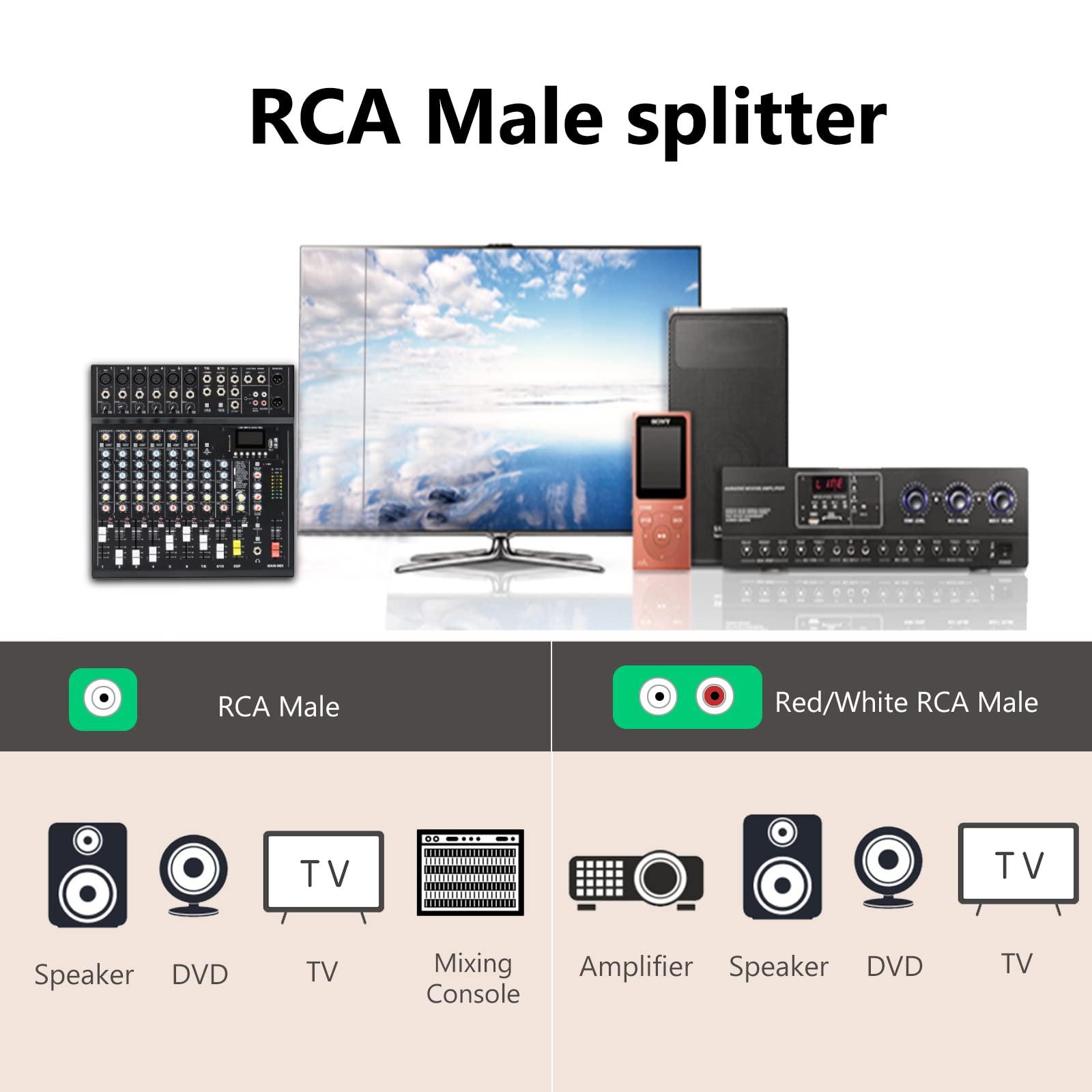 Devinal Devinal RCA Y Cable, RCA/Phono Y Splitter, RCA 1 Male to 2 Male Y Adapter, Male/Male Subwoofer Cable Gold Plated for subs/amps/Hi-Fis/Home Theater/receivers 3.3Feet/1M