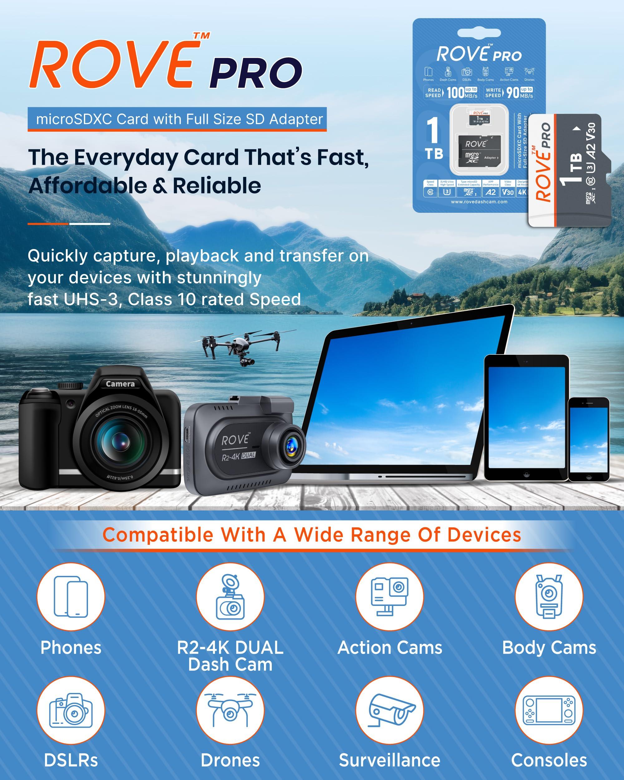 ROVE ROVE PRO 1TB Micro SD Card microSDXC Memory Card with Full-Size SD Adapter 100MB/s Read Speed, C10, U3, V30, 4K, A2 for R2-4K Dual Dash Cam, Android Smart Phones, Tablets, Games