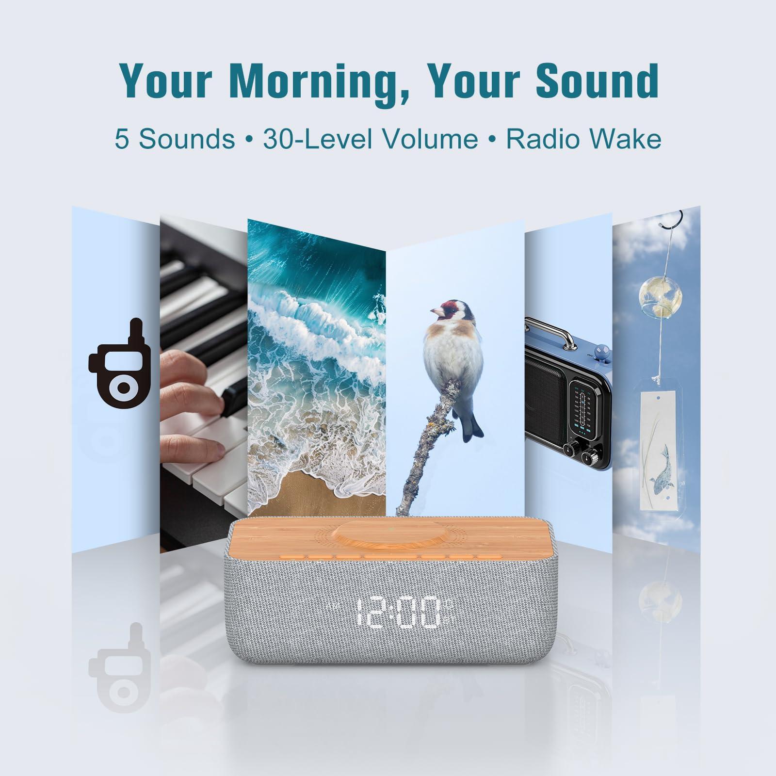 REACHER REACHER Alarm Clock Radio, Alarm Clock for Phone/iPhone Charger with Fast Magnetic Wireless Charging, Bluetooth Speaker Charger, FM Radio with Bluetooth, Dimmable Display, Bedroom, Bedside, Desk