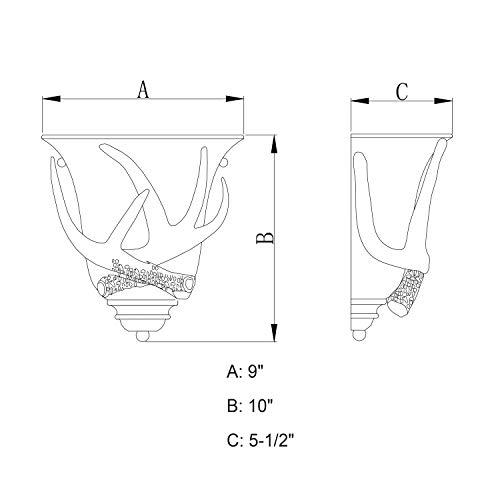 VAXCEL VAXCEL Yoho 1 Light Bronze Rustic Antler Flush Wall Sconce Cream Glass