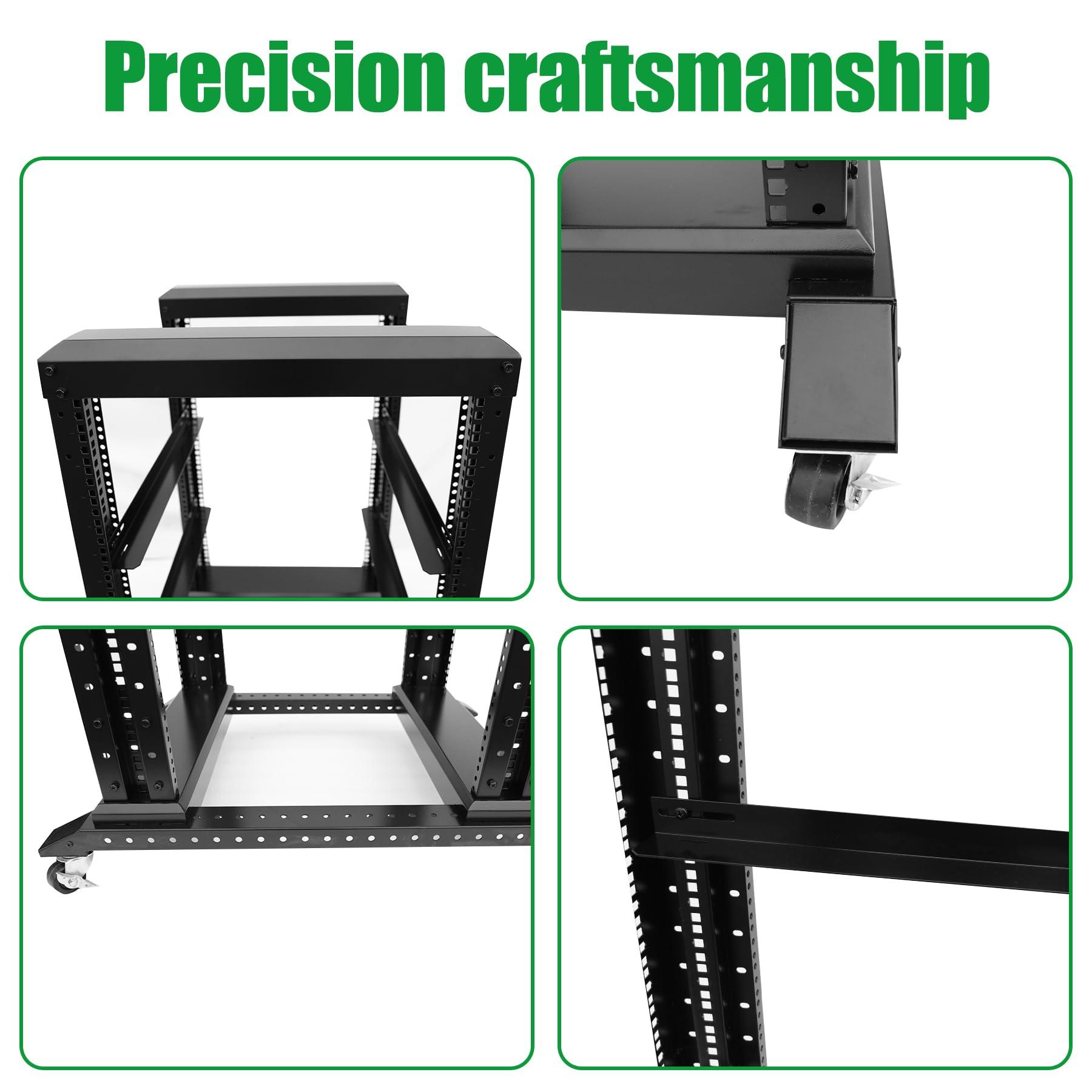 Global Rack 27U Server Rack/4-Post 19in Network Rack/Open Frame Rack with Wheels, Heavy-Duty Frame Cabinet/Adjustable Depth 15.75-13.75in GLOBALRACK(4POST-600-27U)