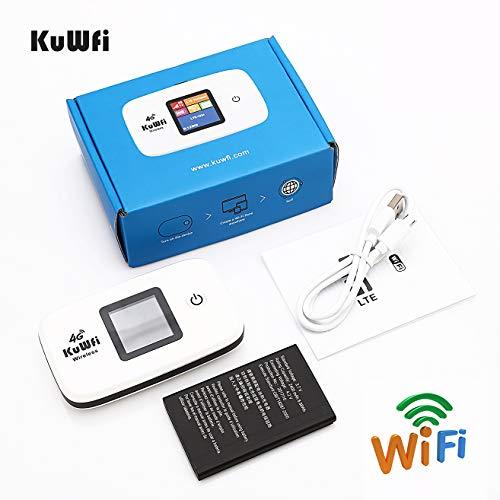 KuWFi KuWFi 4G LTE Mobile WiFi Hotspot Unlocked Wireless Internet Router Devices with SIM Card Slot for Travel Support B1/B3/B5/B7/B8/B20 in Europe Caribbean Africa