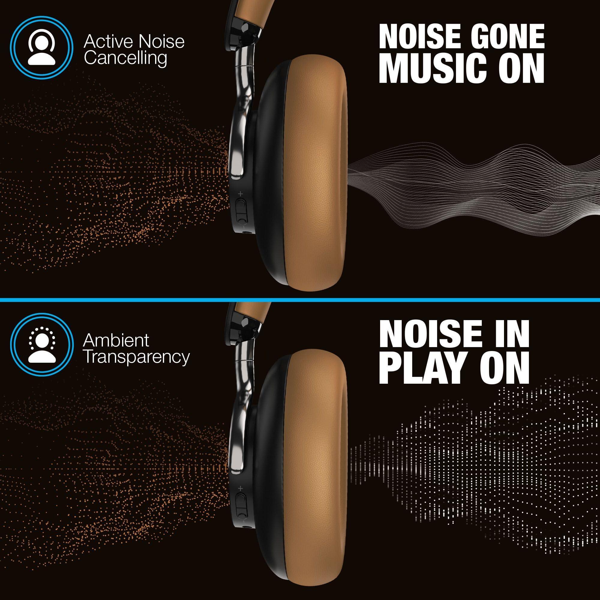 Naztech Naztech Aura 360 Vintage 24HR ANC Over Ear Headphone Wireless, Noise Cancelling Headphones Over Ear, Bluetooth Headphone Gym, Active Noise Cancelling Head Phones, Multipoint Connection Dual Voice Mic