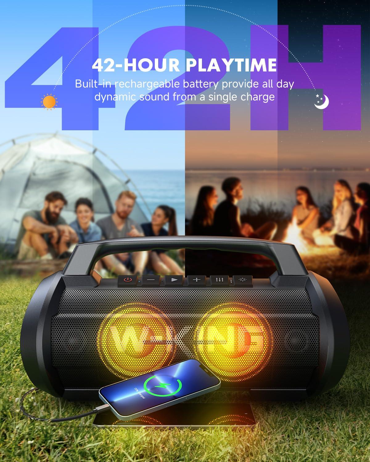W-KING W-KING Portable Speakers Bluetooth Wireless, 120W Peak 70W Loud Bluetooth Speaker Waterproof Outdoor, Deep Bass/2* Subwoofer/DSP/EQ/42H Playtime/IPX6/RGB Lights/MAC-in/Power Bank, Large Party Boombox