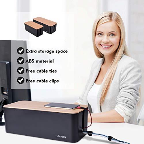 Chouky 2 Pack Large Cable Management Box  Wooden Style Cord Organizer Box and Cover for TV Wires, Computer, Router, USB Hub and Under Desk Power Strip  Safe ABS Material and Baby-Pets Proof Lock (Black)