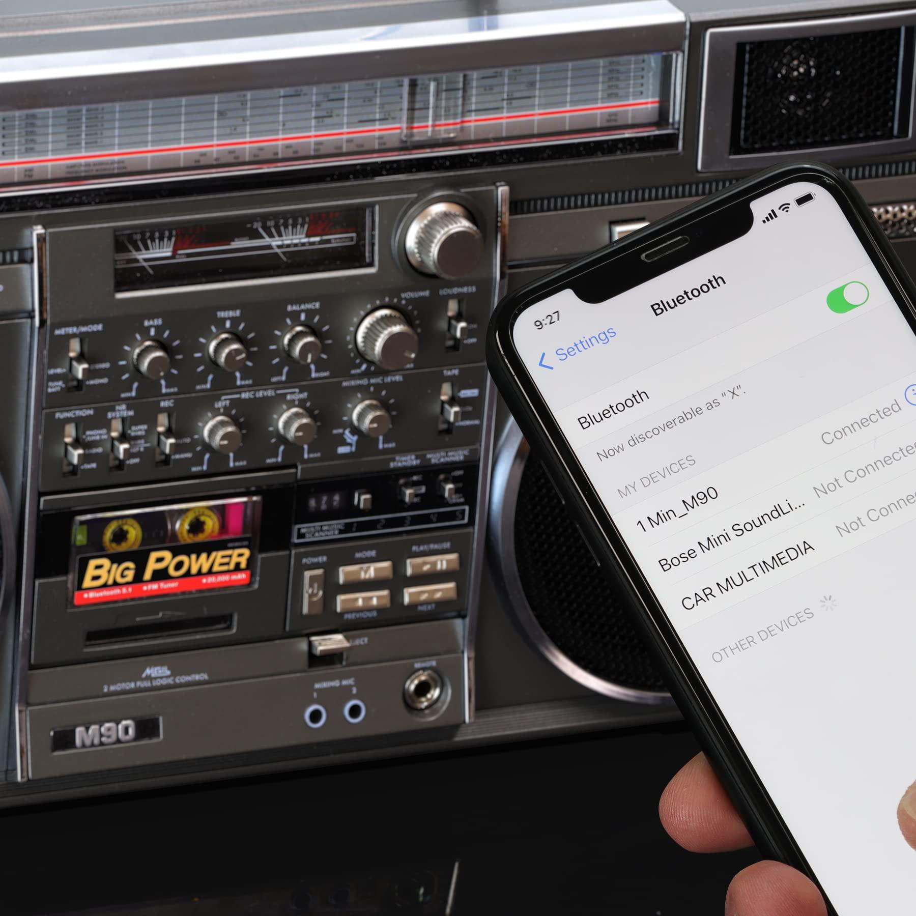 New Wave Toys New Wave Toys M90 MINI Blaster Replica Boombox Portable Wireless Speaker, 30W Dual 3" Speakers, 40 Hour Playtime, 5.1 Bluetooth, AM/FM Tuner with Telescoping Antennas, On Board Controls & Wired Remote