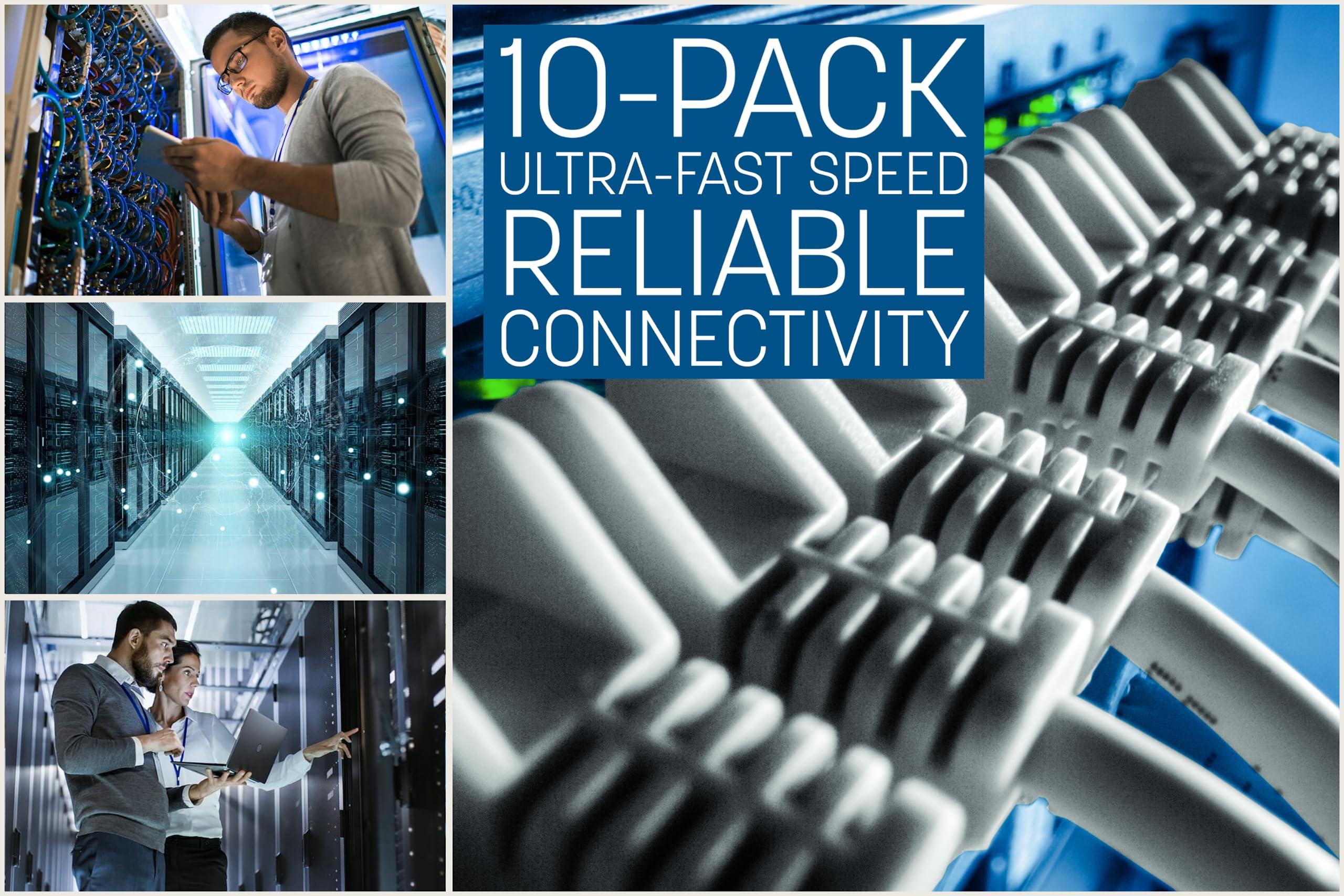 Intellinet Intellinet Slim Cat8 Ethernet Network Patch Cable 10-Pack - 40Gbps & 2000MHz, Snagless Boot, 30AWG Pure Bare Copper Wire, Gold-Plated Contacts, Lifetime Mfg Warranty 14ft, 10 Pack, White