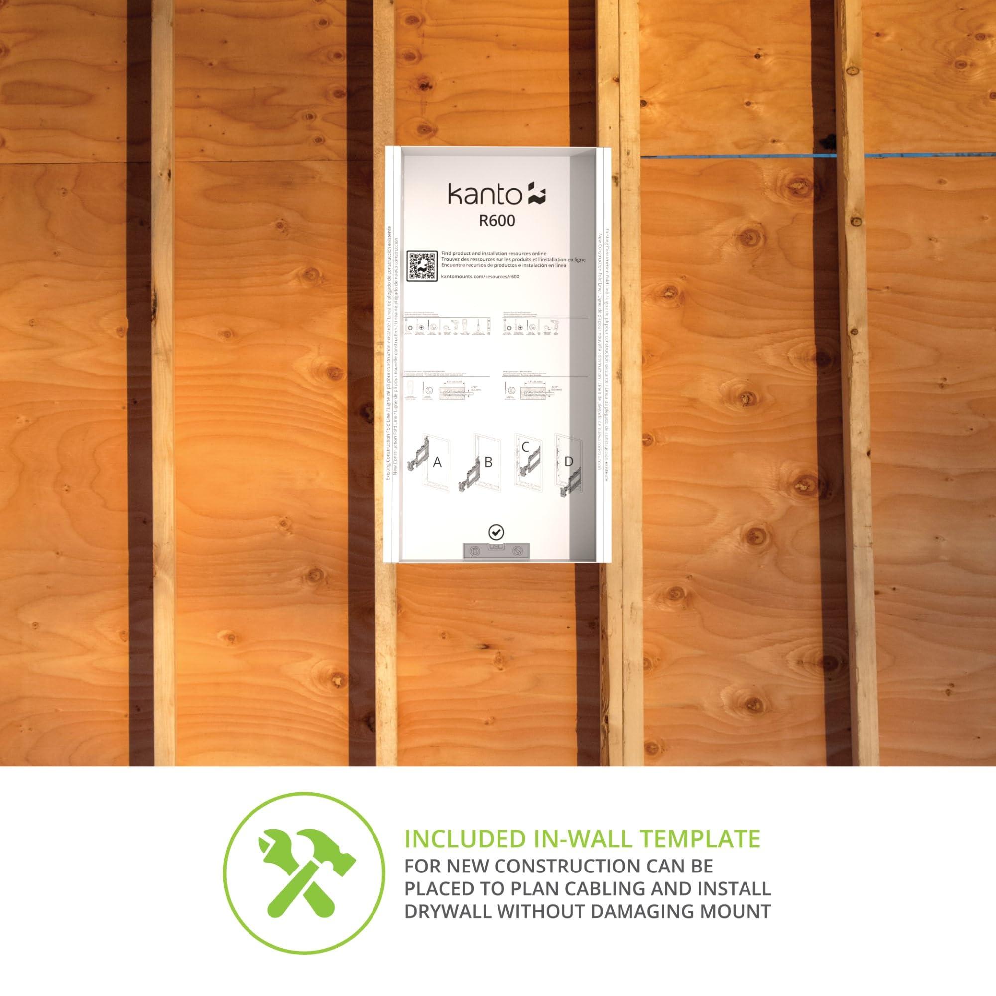 Kanto Kanto R600 Recessed in-Wall Articulating TV Mount for 65\" - 90\" TVs | Fits Large TV Breakout Boxes & Other Gear | Accessory Plate with Space for Full Size AV Gear | Install Between 16\" Studs