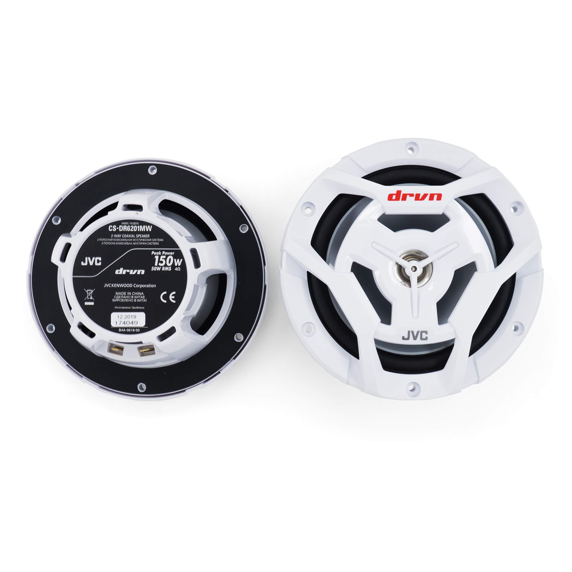 JVC JVC CS-DR6200M Marine 6.5" 2-Way Coaxial Speaker - Set of 2 (White) featuring Water Resistant Woofers / UV Resistant Grilles / Max Power 150W