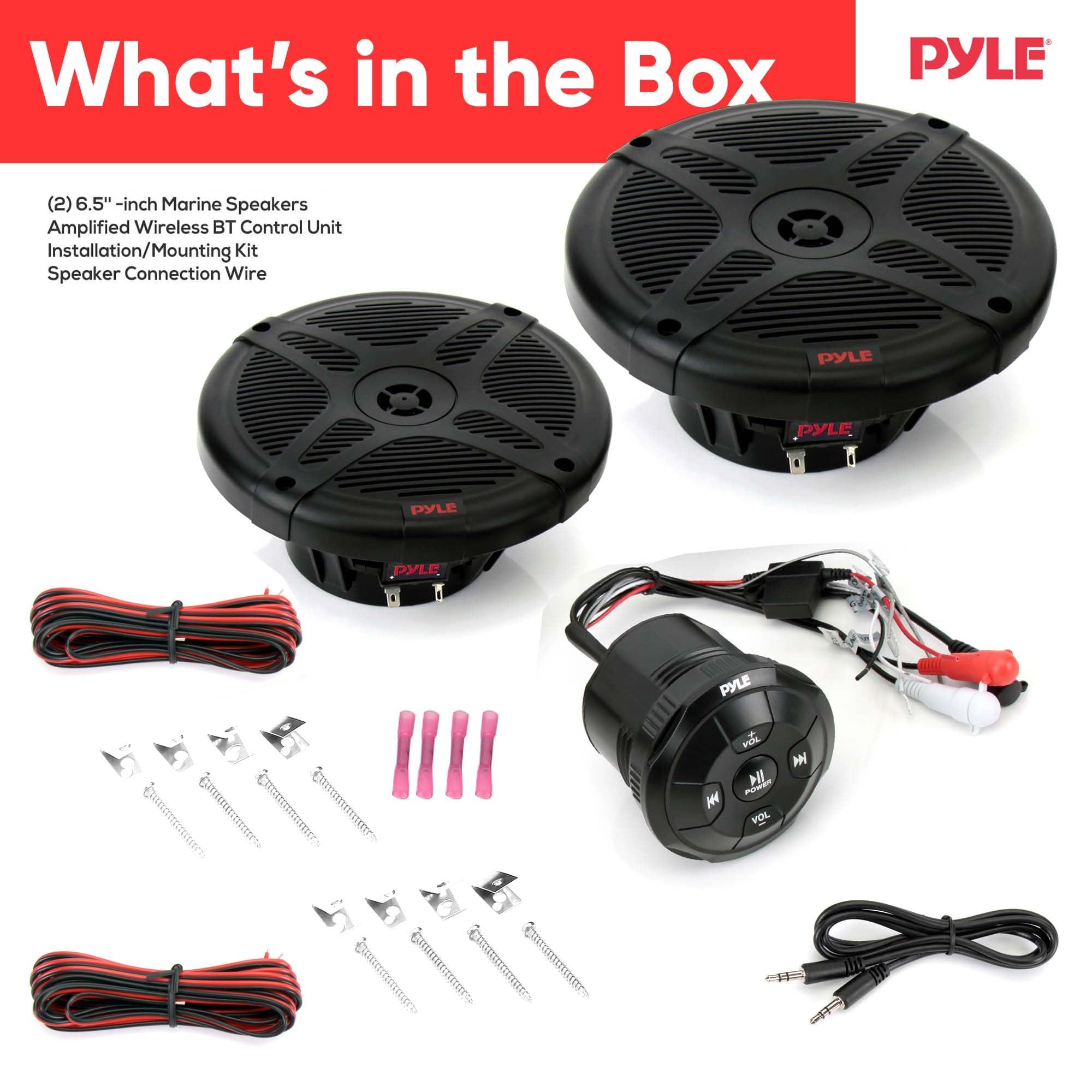 Pyle Pyle 6.5\'\' Dual Marine Speakers Kit - Waterproof-Rated w/Amplified Bluetooth Remote Control Receiver for Powersport Vehicles, IP65 Marine Grade Rating, 600 Watt Max Power PLMRKT8, Black