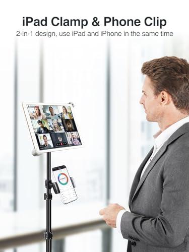 elitehood elitehood iPad Tripod Stand, Aluminum Alloy iPad Stand, 360 Rotation Adjustable Height iPad Stand Holder for Floor, Universal Compatible with iPad Mini, iPad Air, iPad and All 7.9-11 Inch Tablet