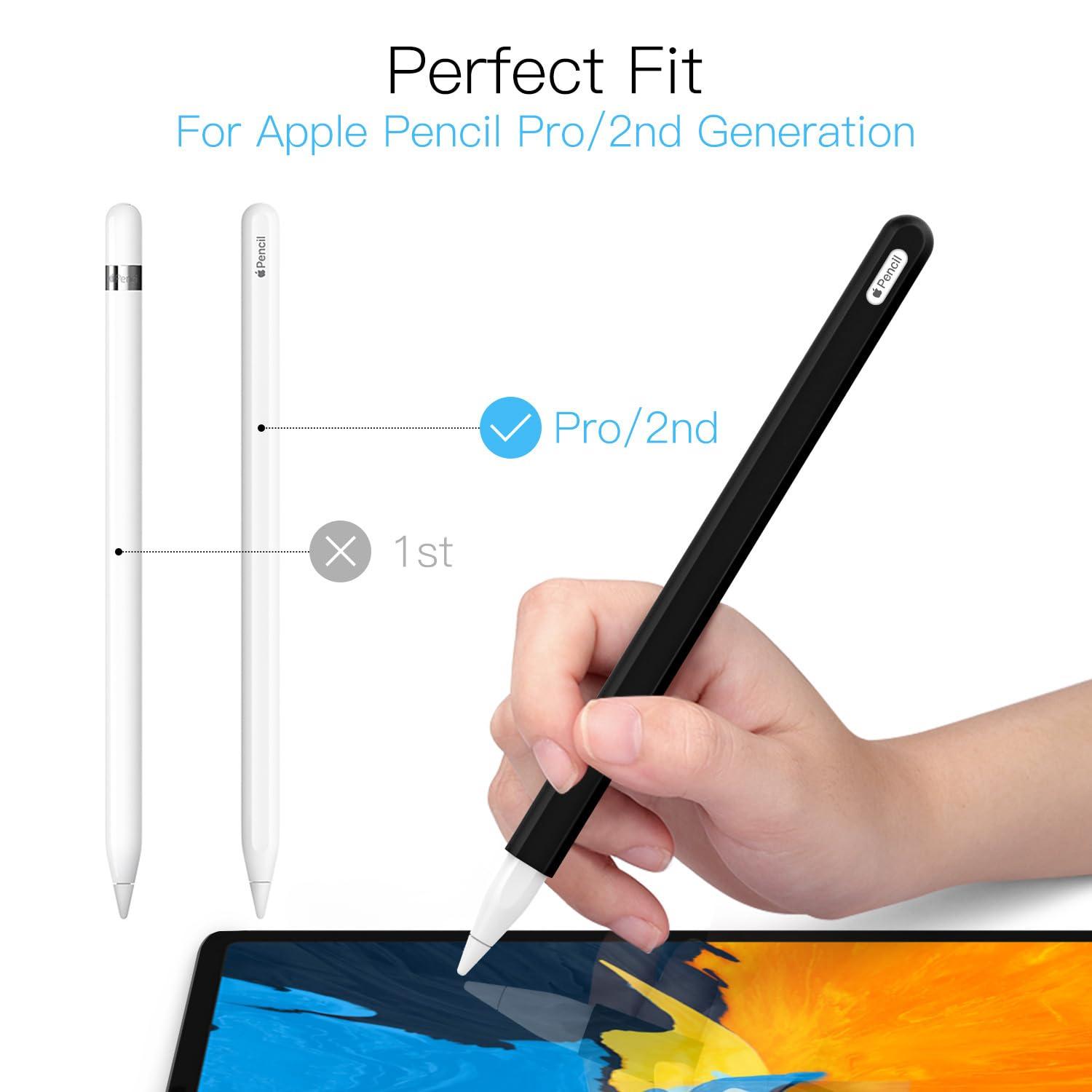 MoKo MoKo Pencil Case for Apple Pencil 2nd Generation/Apple Pencil Pro, [2 Pieces] Protective Silicone Apple Pencil 2nd Generation Pencil Holder Sleeve and Protective Nib Cover for Apple Pencil 2, Black