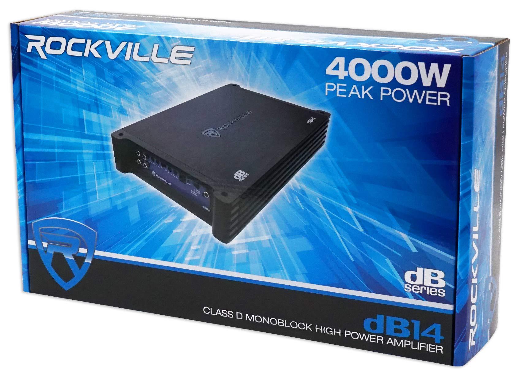 Rockville Store Rockville dB14 4000w Peak/1000w RMS Mono 2 Ohm Amplifier Car Audio Amp Bundle with Rockville RWK4CU 4 AWG Gauge 100% Copper Complete Amp Installation Wire Kit OFC