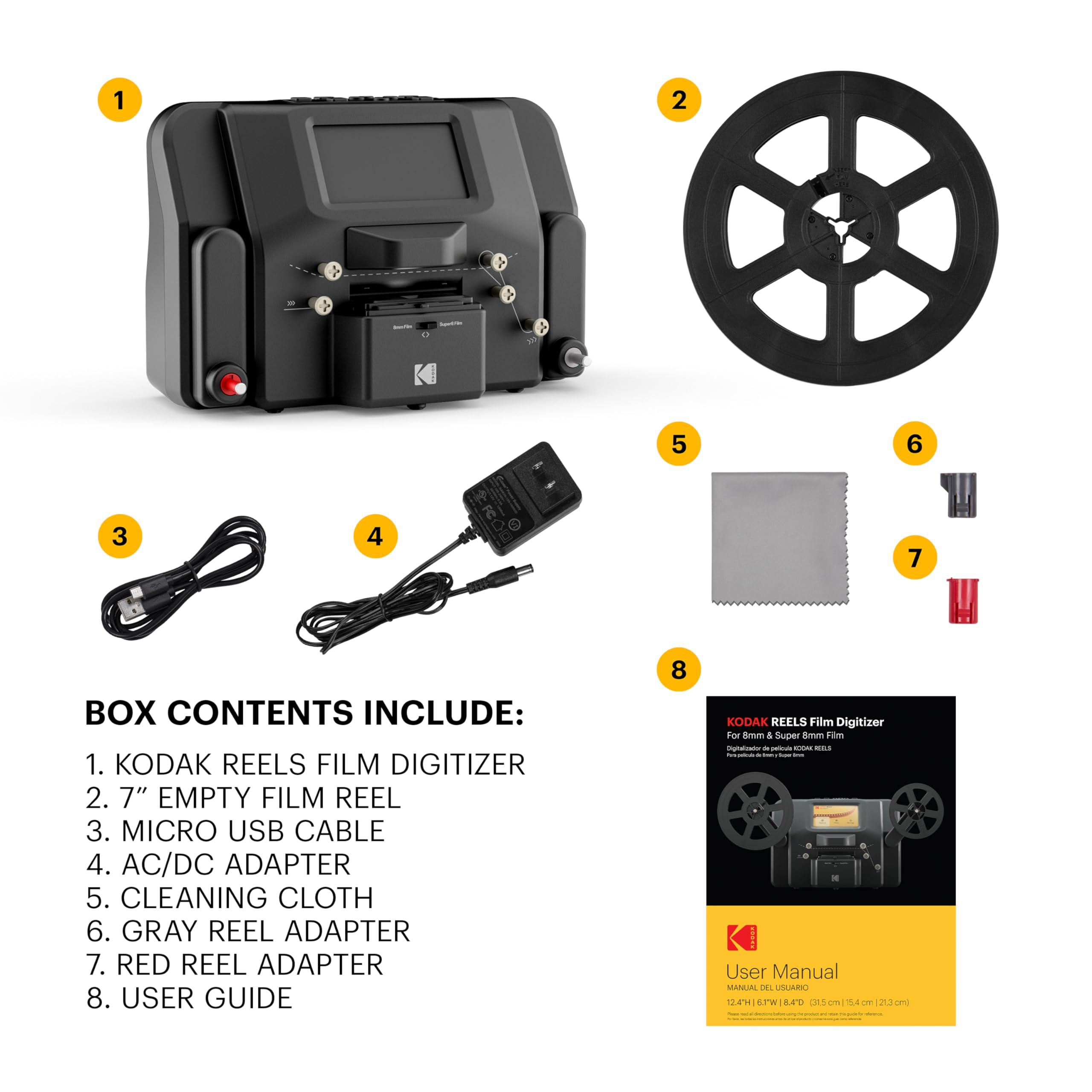 KODAK KODAK REELS 8mm & Super 8 Films Digitizer Converter with Big 5 Screen, Scanner Converts Film Frame by Frame to Digital MP4 Files for Viewing, Sharing & Saving on SD Card for 3 4 5 7 and 9 Reels