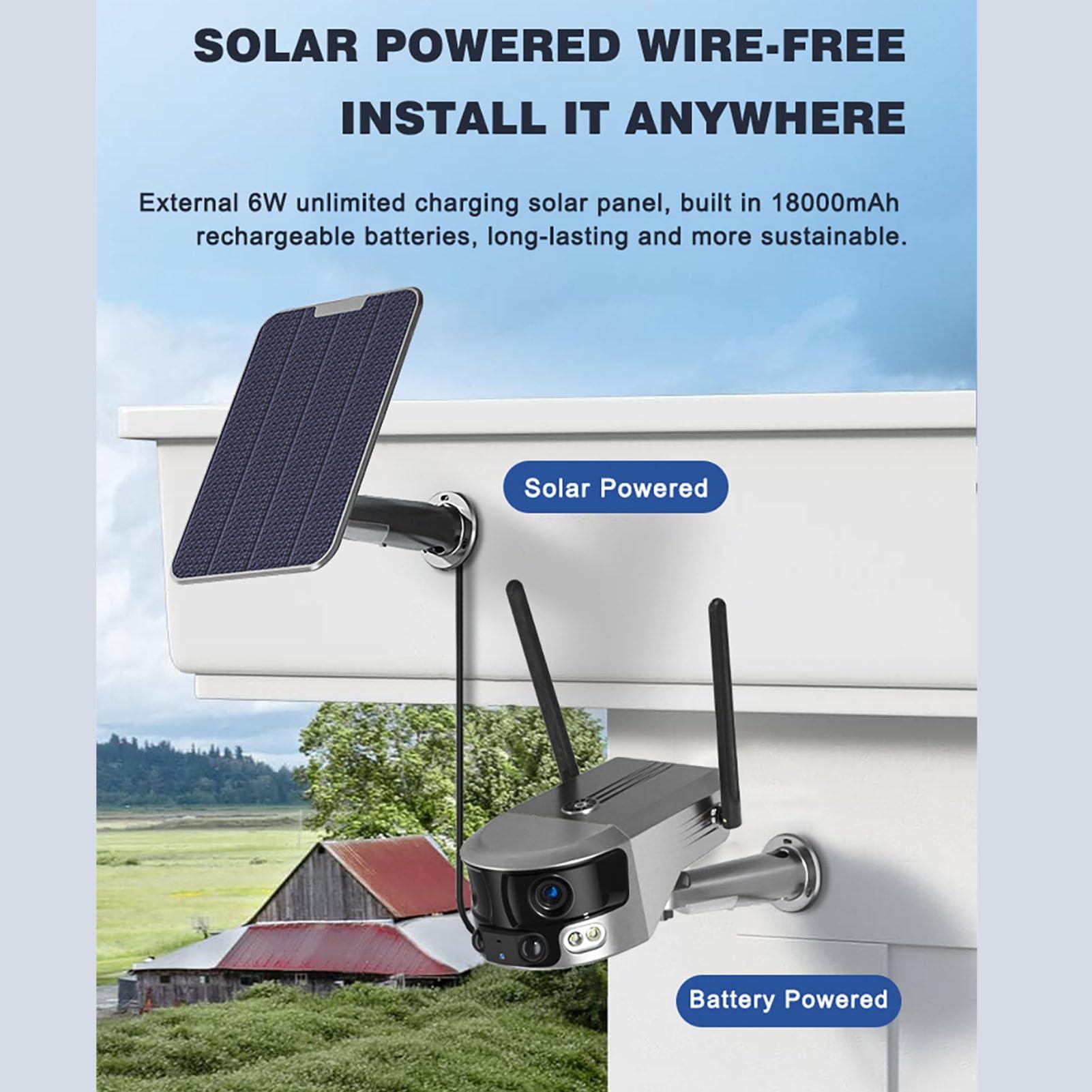 Heayzoki Heayzoki Solar Security Camera, 4K 8MP Dual Lens Full Color Night Motion Detection 4G Network Surveillance Camera with 180 Video Screen, Human Shape Recognition, Solar Panel, IP66