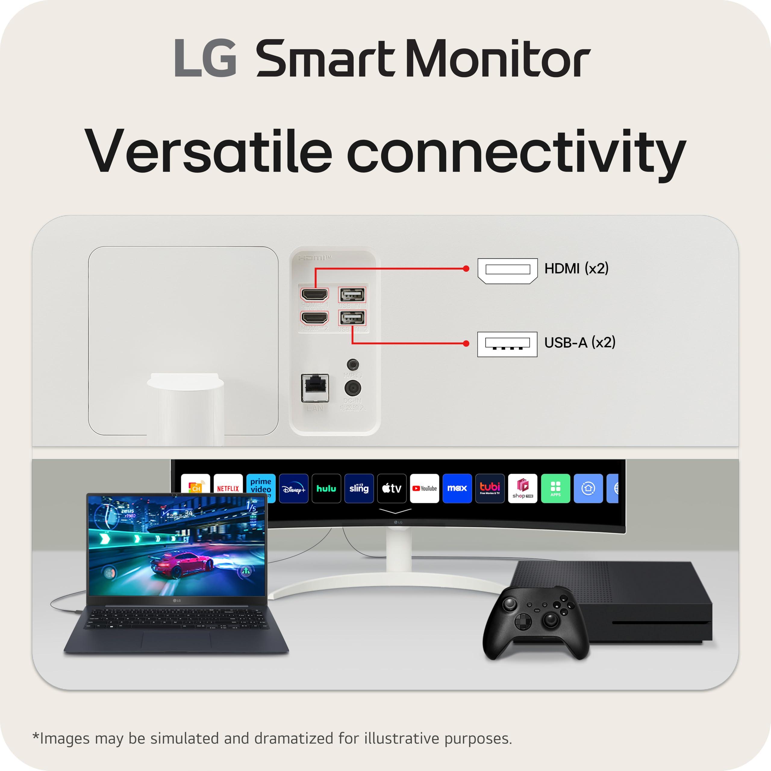 LG LG 34SR60QC-W 34-inch QHD (3440x1440) Curved Smart Monitor with Streaming, UltraWide Screen, webOS, HDR10, 100Hz, Built-in Speaker, AirPlay2, Screen Share, Bluetooth, ThinQ App, White