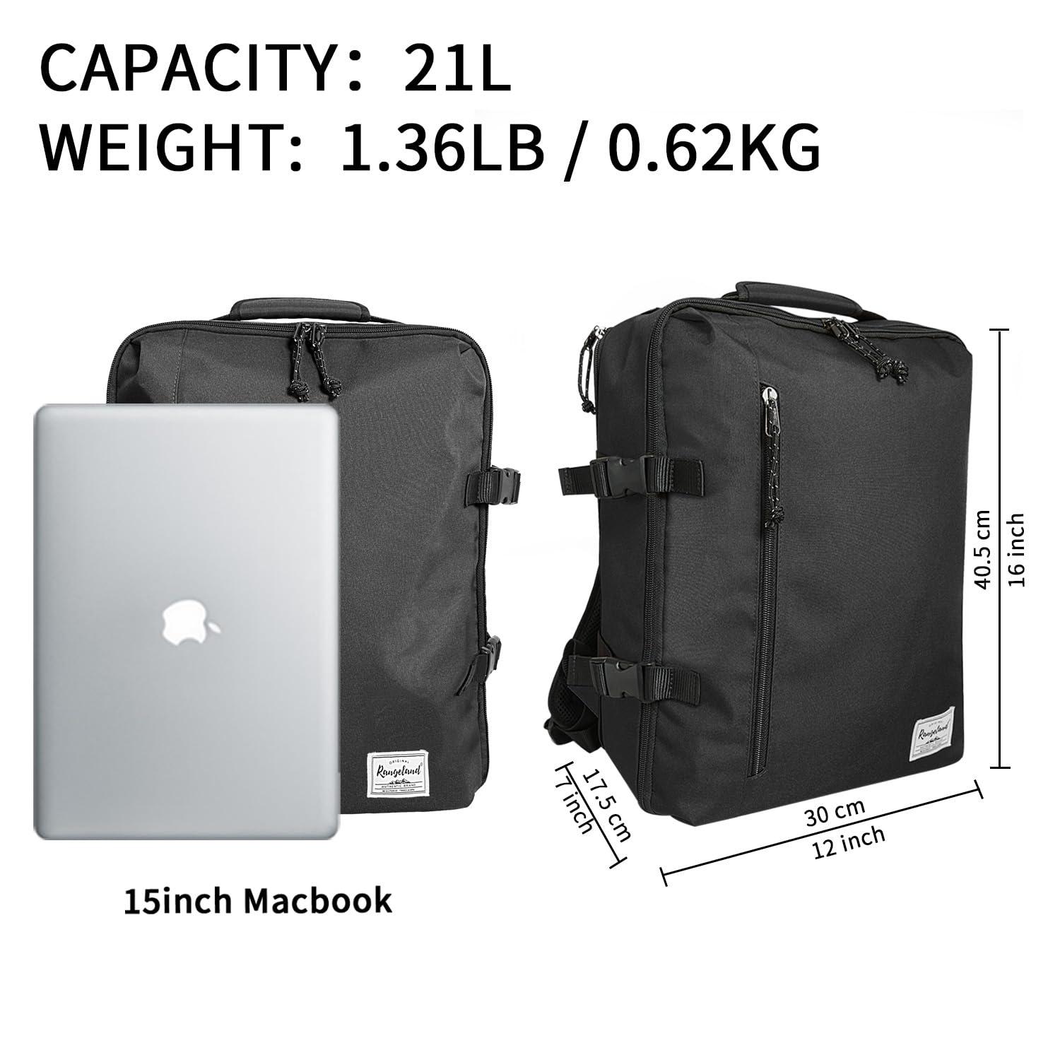 Rangeland Rangeland New Business Trip Backpack 21L Flight Approved Carry on Daypack 15-inch Laptop Notebook, Travel Commute Gym Sport, All Black
