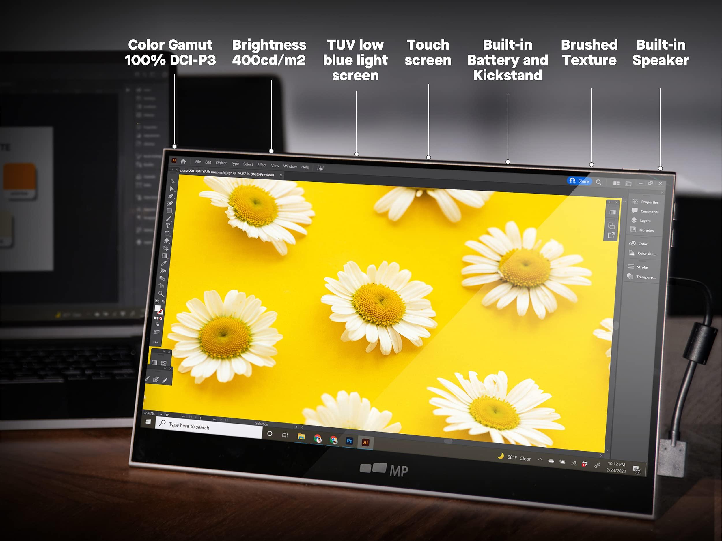 MP Portable monitor- Mobile Pixels Glance Pro 15.6" OLED Touchscreen monitor 1MS FHD 1080P 100% DCI-P3 100000:1 laptop monitor ,HDMI USB C with Dual Speaker and Battery for Laptop/PC/Table Android/Camera
