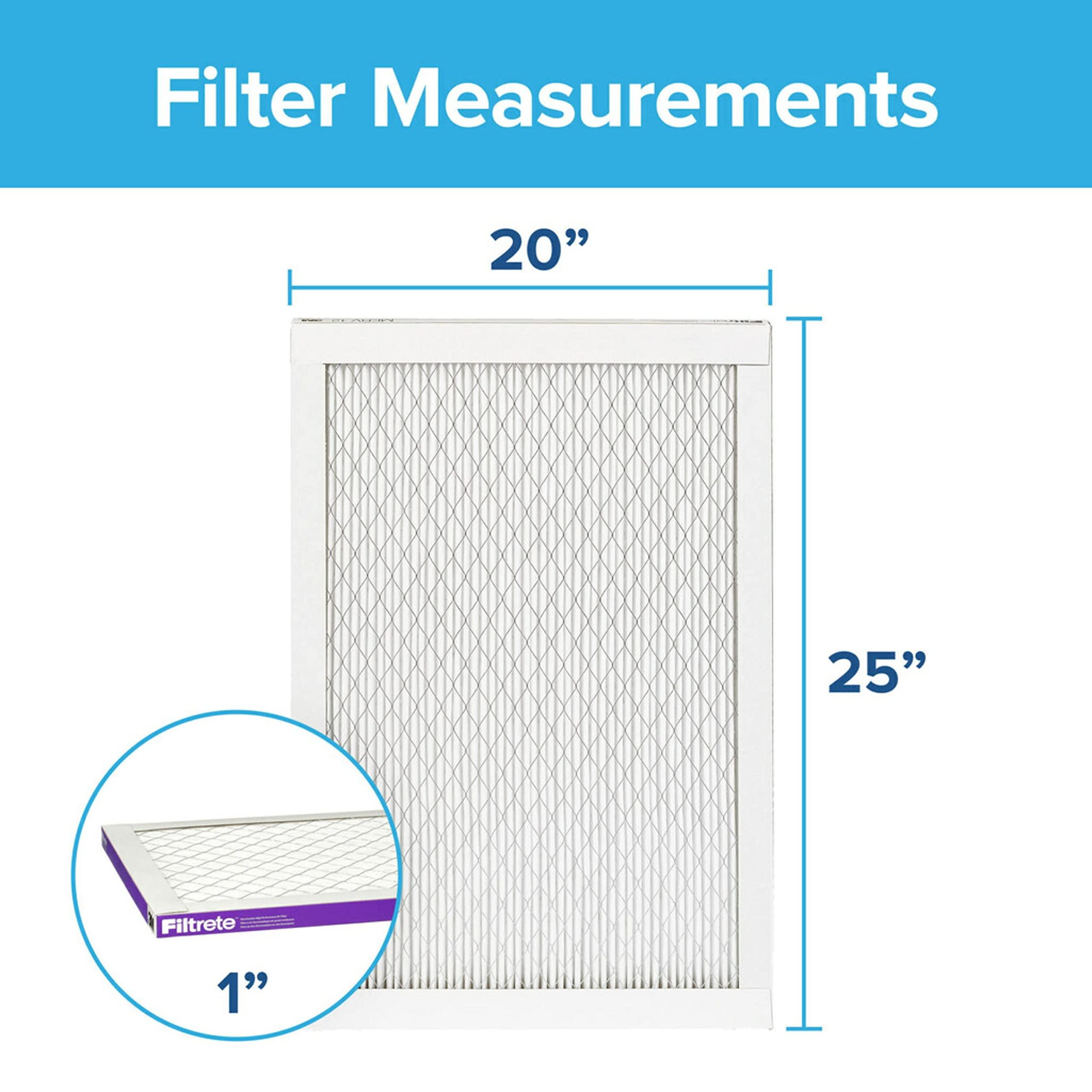 Filtrete Filtrete 20x25x1 AC Furnace Air Filter, MERV 12, MPR 1500, CERTIFIED asthma & allergy friendly, 3 Month Pleated 1-Inch Electrostatic Air Cleaning Filter, 2-Pack (Actual Size 19.719x24.688x0.78 in)