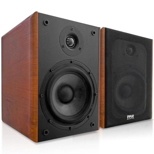 Pyle Pyle 6.5" Home Wooden Bookshelf Speakers, 240W Max Power, 1" Silk Dome Tweeter and Aluminum Voice Coils, Pair, Gold Plated 5 Way Binding Post, Rubber Surrounds, Beautiful Wood Grain Finish