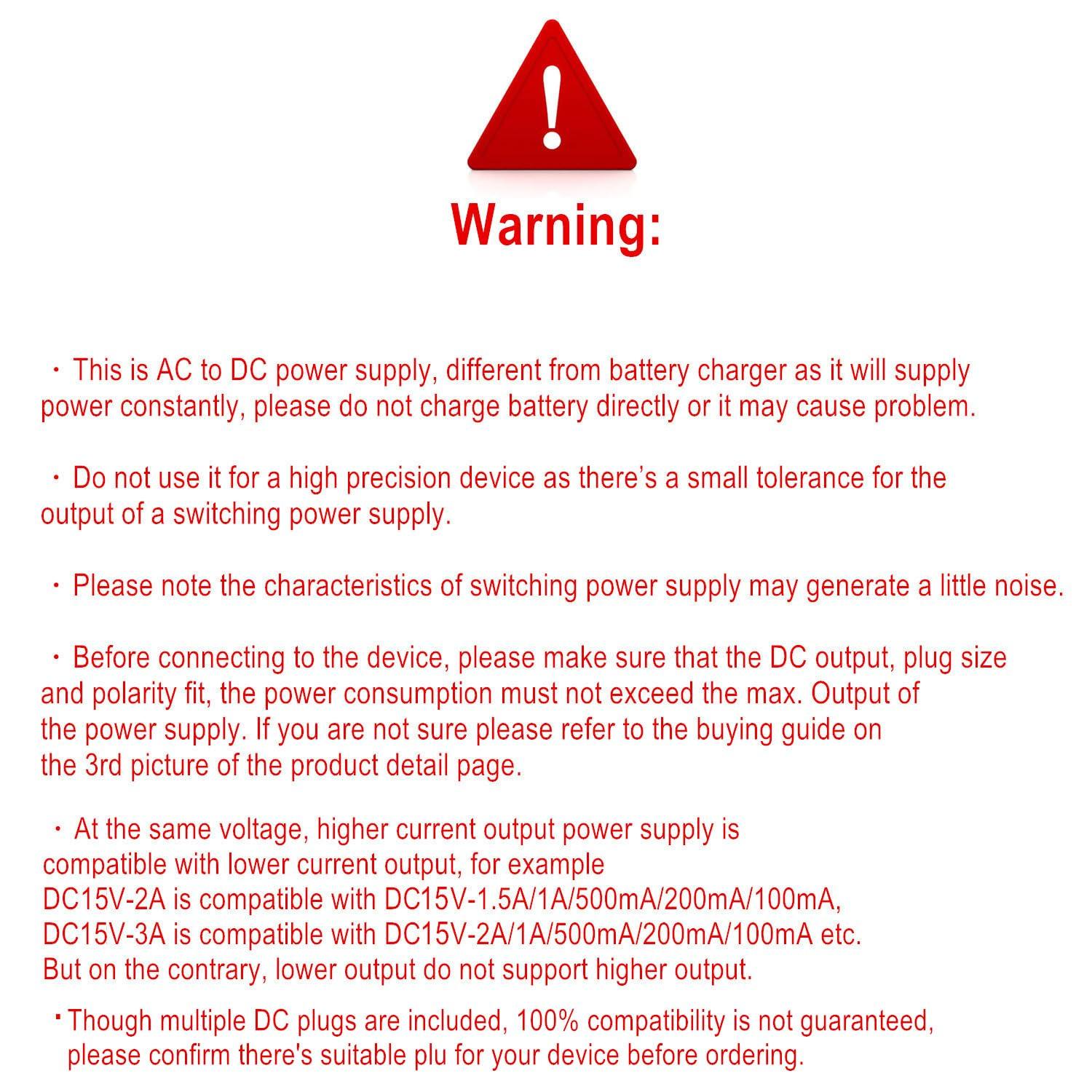 GuanTing Universal AC Adapter 15V 1A Power Supply 15W AC110V to DC15V Power Driver 15V 100mA~1000mA All Compatible with 8 DC Plug Tips adapters Charger Transformer AC-DC Adapter (DC15V~1A)