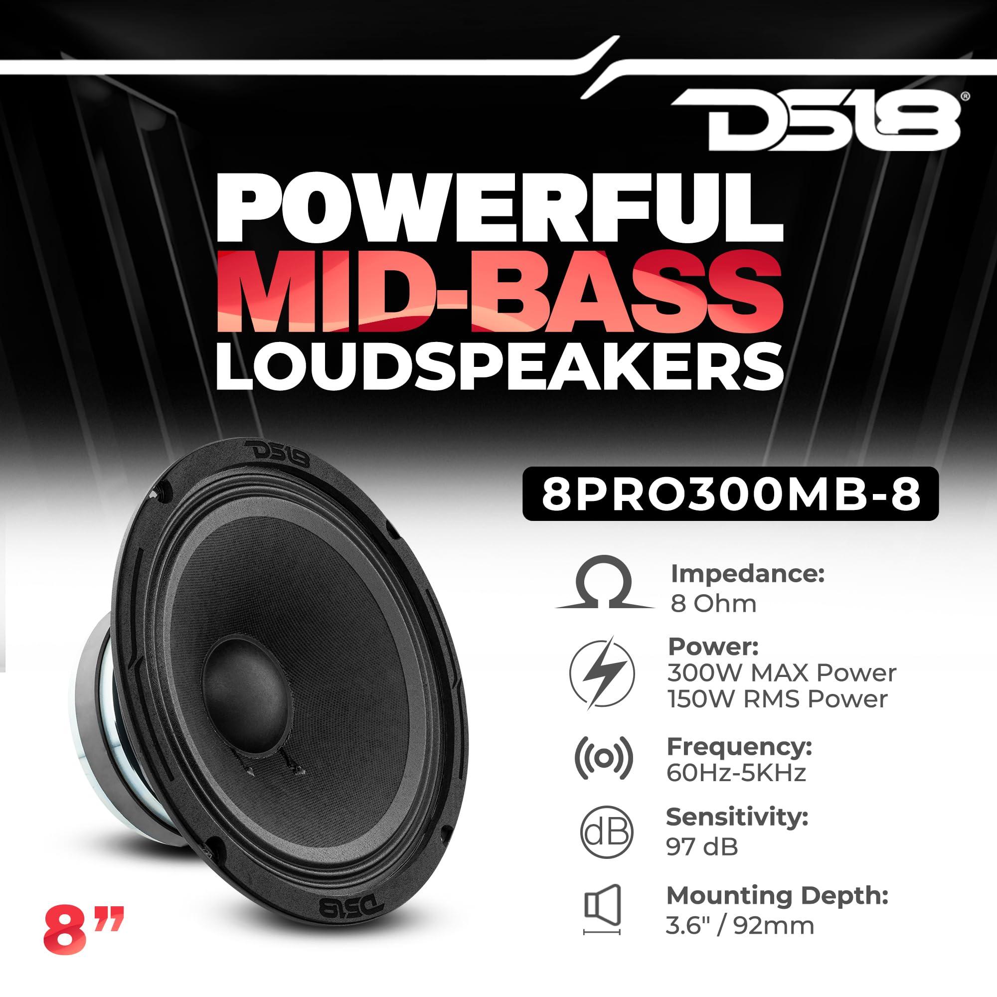 DS18 DS18 8PRO300MB-8 PRO 8\" Mid-Bass Loudspeaker 300 Watts Max Power 150 Watts RMS 8-Ohm - Powerful Midbass Speaker for Pro Car Audio Sound System - 1 Speaker