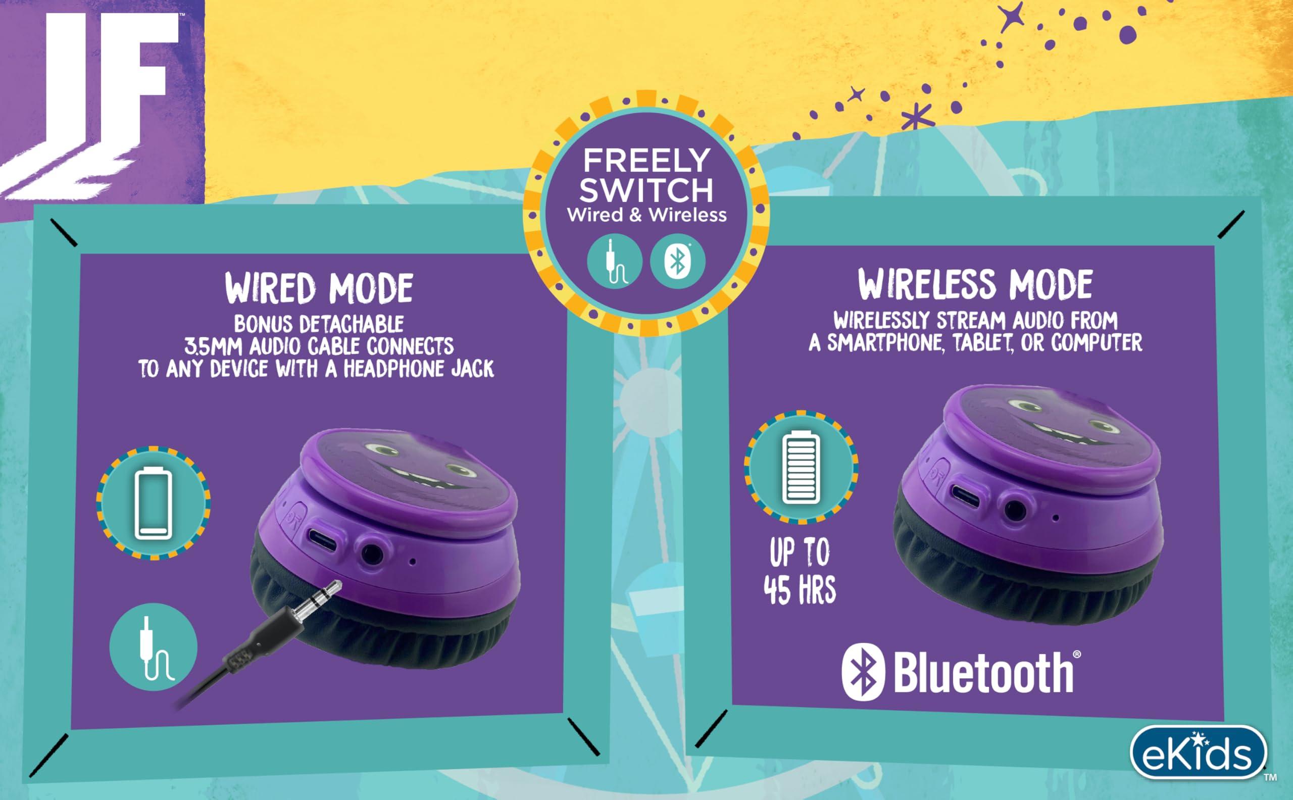 eKids eKids IF Bluetooth Headphones, Wireless Headphones with Microphone Includes Aux Cord, Volume Reduced Kids Foldable Earphones for School, Home, or Travel