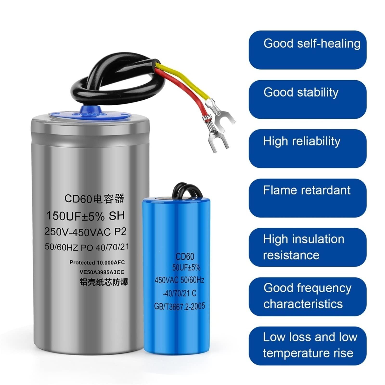 AHAFEI AHAFEI 2Pcs CD60 Starting Capacitor 450V 50 75 100 150 200 250 300 350 400UF Motor Starting Capacitor Motor Run (Size : 150UF Blue)