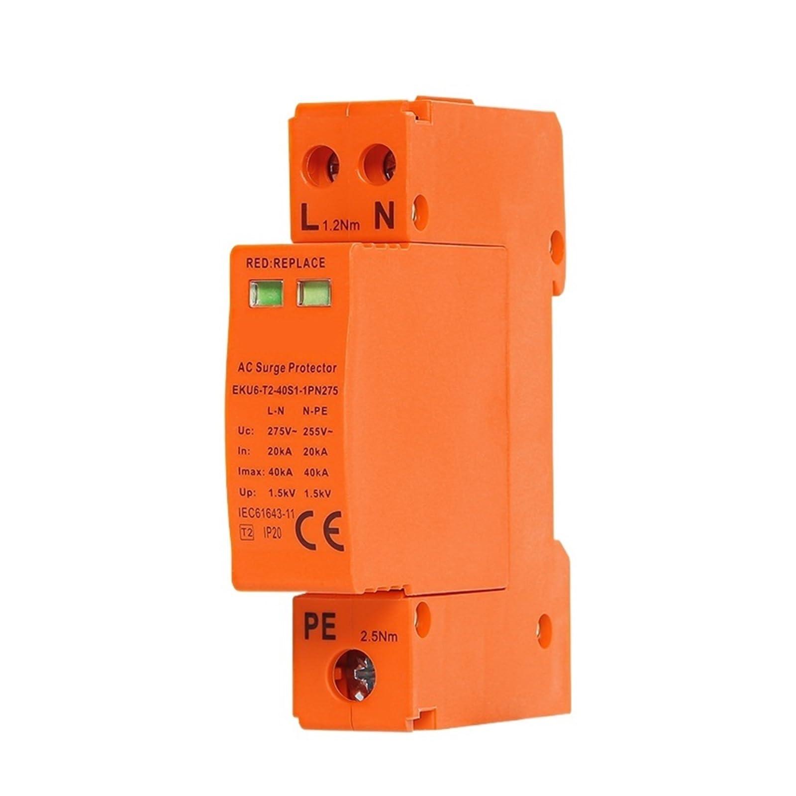 ARMOQ 1PCS SPD Household AC Surge Protector 275V Protector Lightning Arrester Protection Type T2 2P 1P+NPE 20KA~40KA EKU6