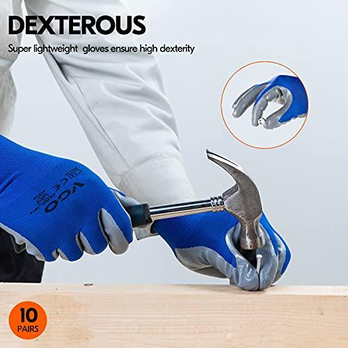 Vgo... Vgo 10-Pairs Safety Work Gloves, Gardening Gloves, Non-slip Nitrile coating, Dipping Gloves (Size S, Blue, NT2110)
