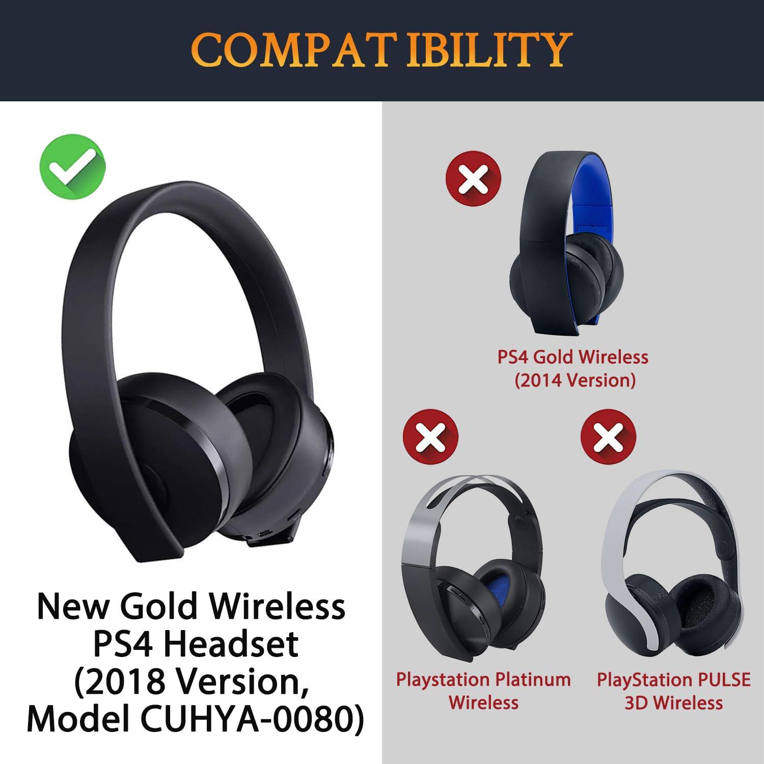 SOULWIT SOULWIT Replacement Earpads for Sony New Gold Wireless PlayStation PS4 (2018 Version) Headset, Ear Pads Cushions with High-Density Foam (CUHYA-0080 CG Black)